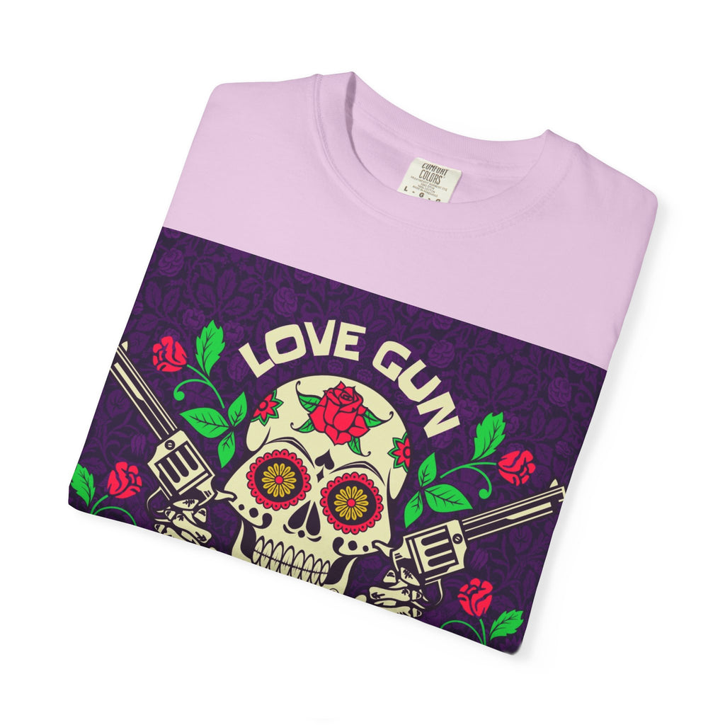 Love Gun Skull T‑Shirt — Day of the Dead Floral Graphic Tee