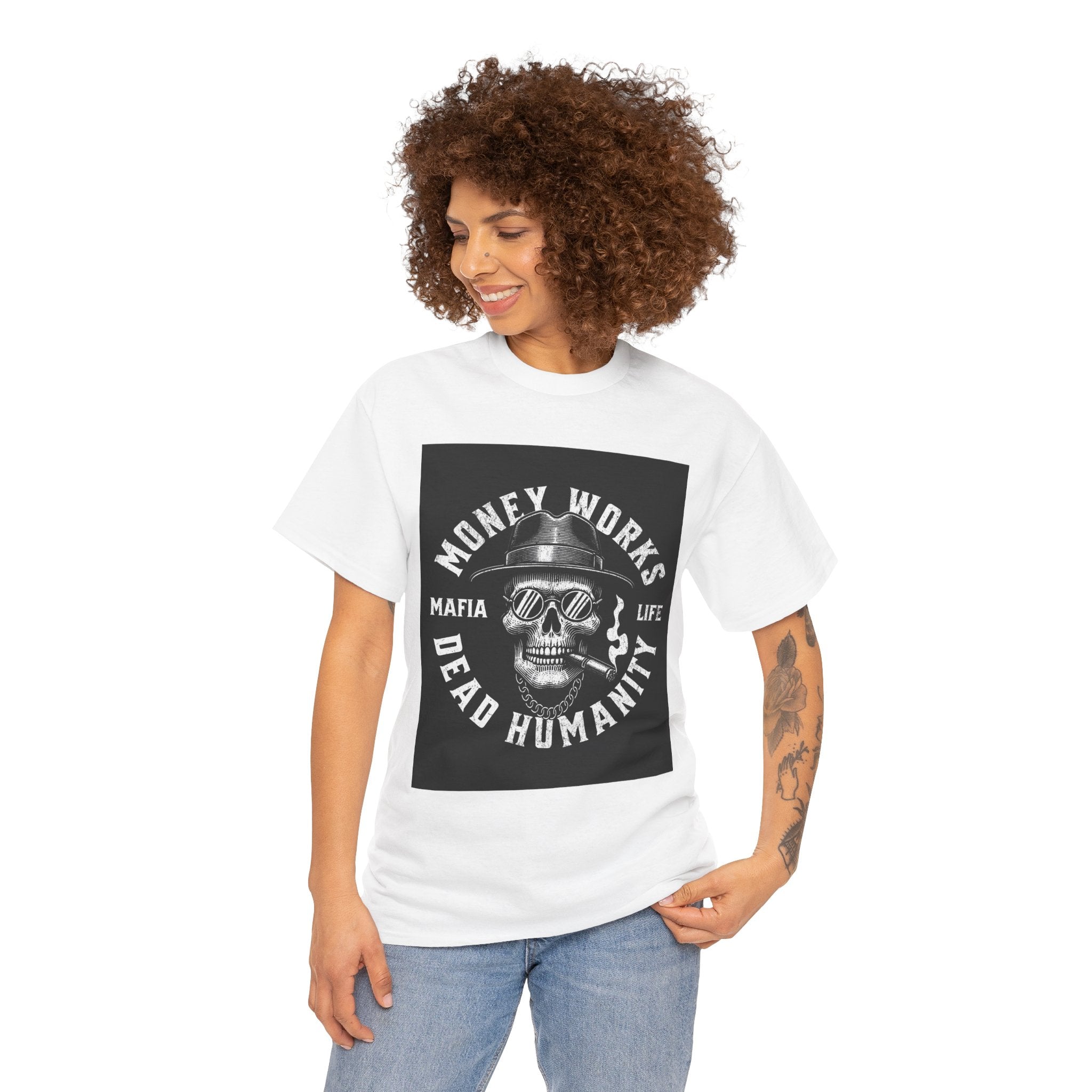 Money Works Dead Humanity Skull Tee
