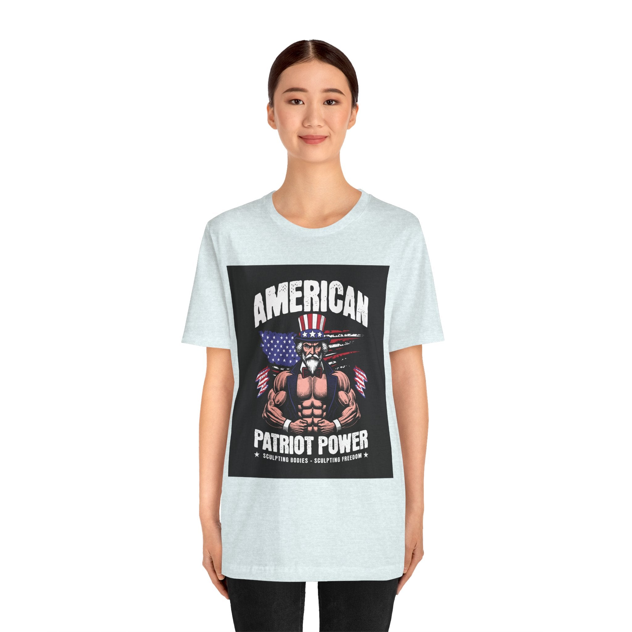 Patriot Power T-Shirt — American Flag Uncle Sam Muscle Graphic Tee