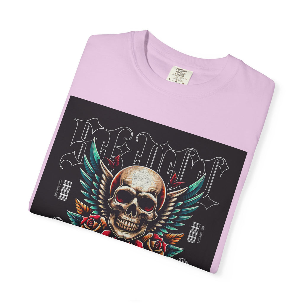 Skull Wings Graphic T-Shirt — Vintage Rock Tattoo Style with Roses