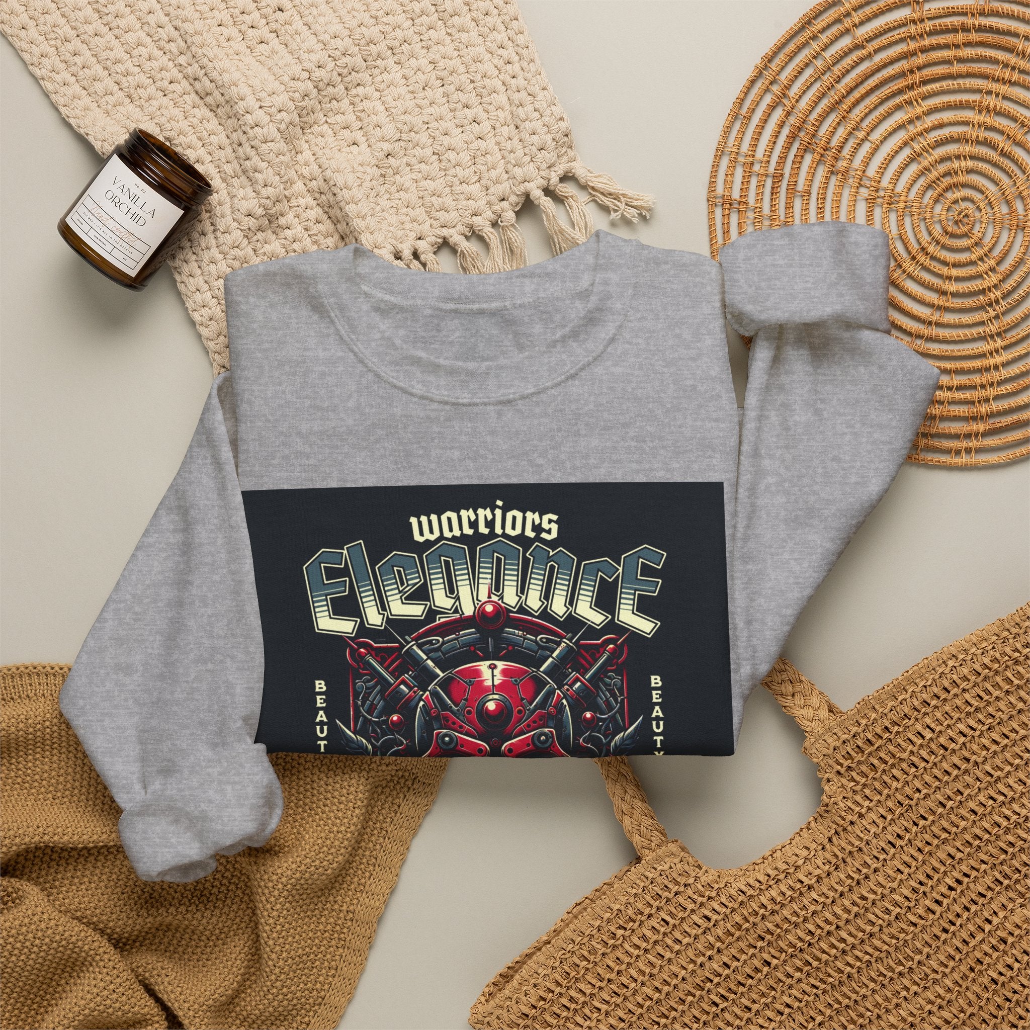 Crewneck Sweatshirt – "Warriors Electric" Skull & Roses Graphic