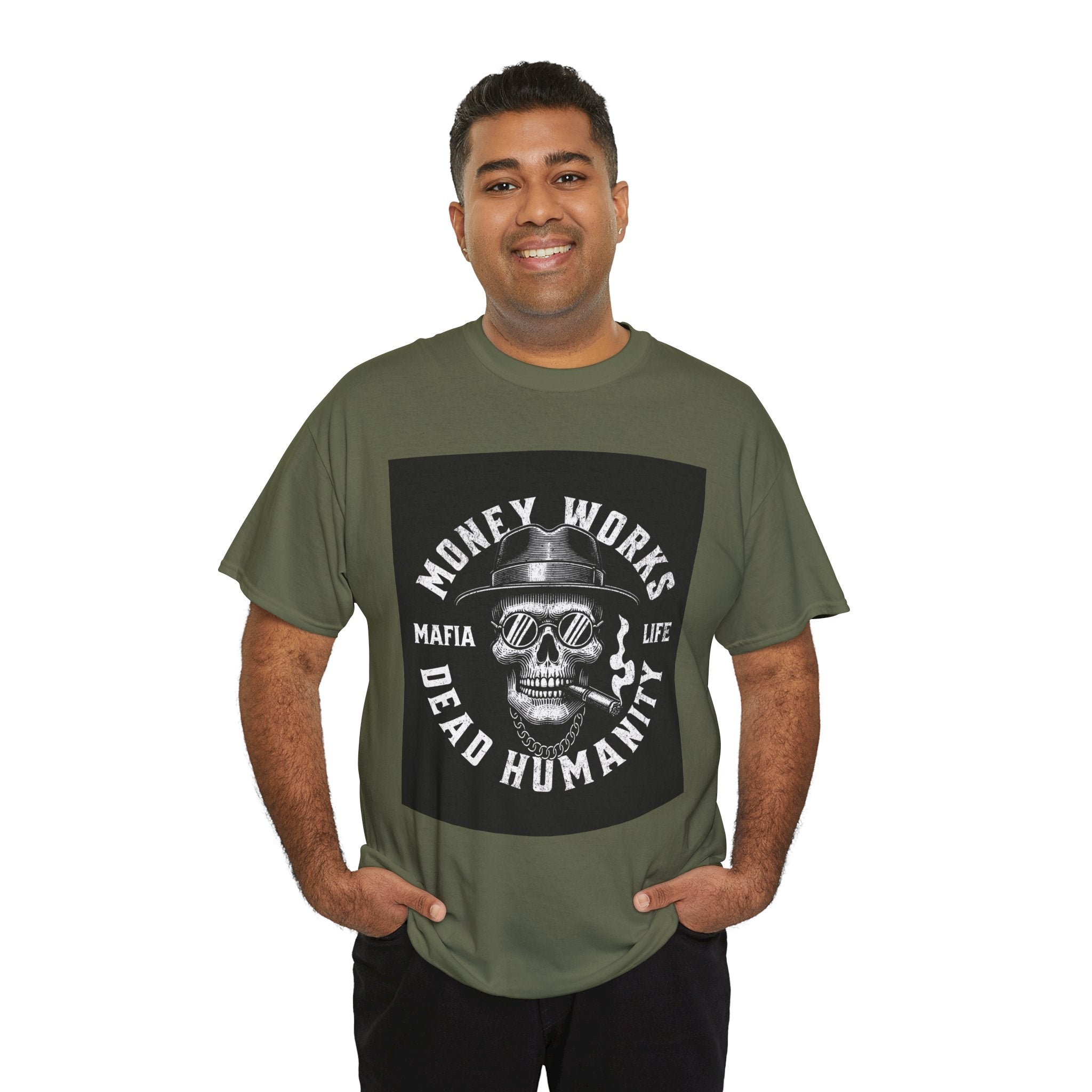 Money Works Dead Humanity Skull Tee