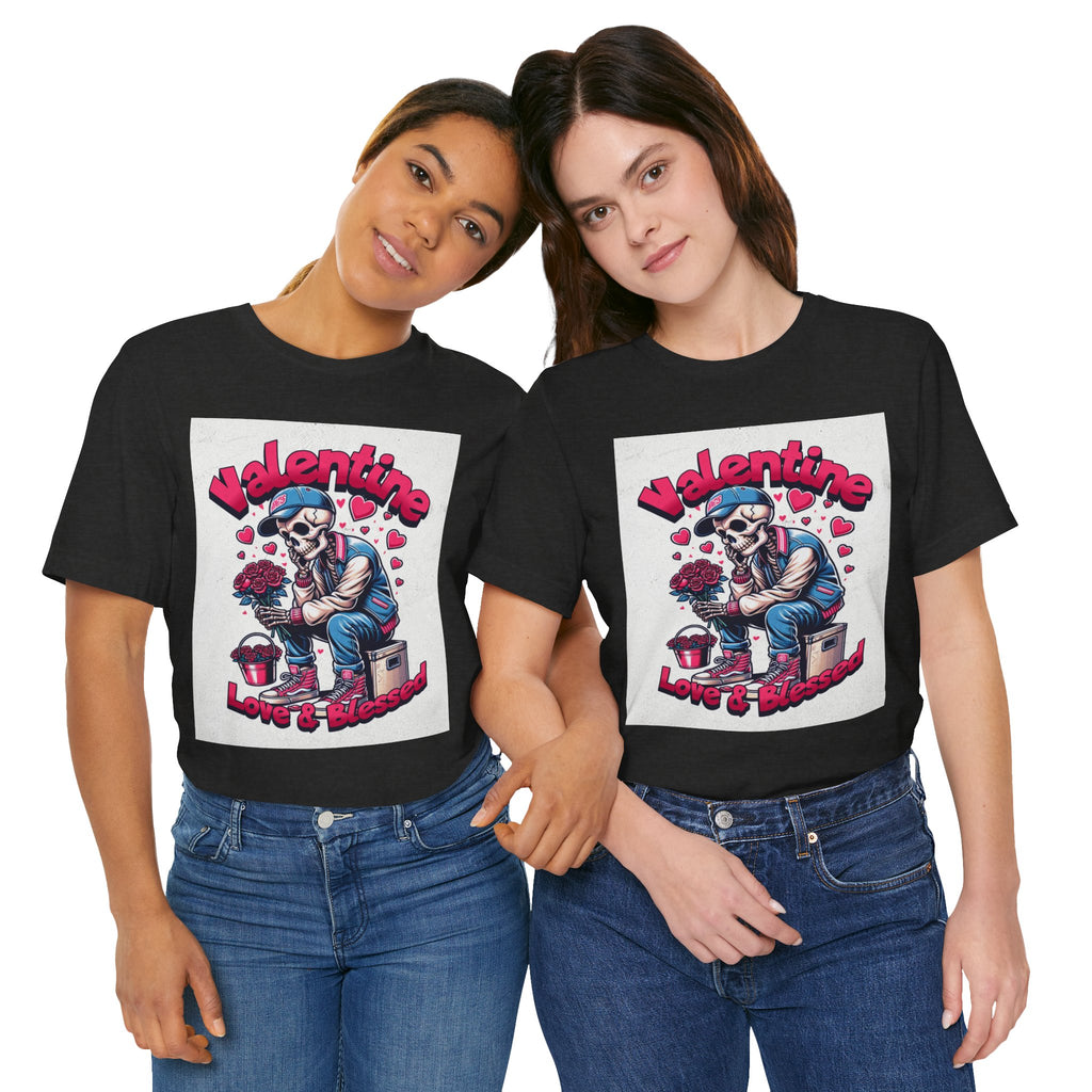 Valentine Skull T-Shirt – "Love & Blessed" Gothic Valentine Tee