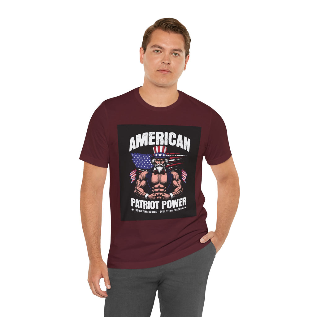 Patriot Power T-Shirt — American Flag Uncle Sam Muscle Graphic Tee