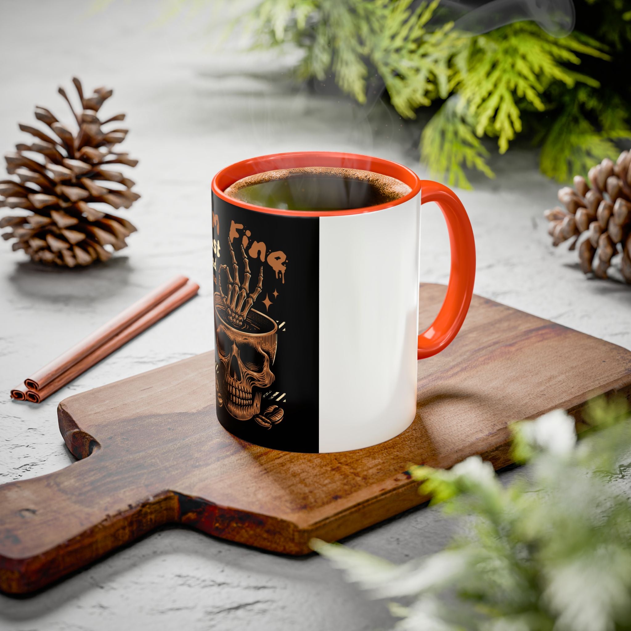 Skull Coffee Mug – "I'm Fine Just Need Coffee" Gothic Ceramic Mug