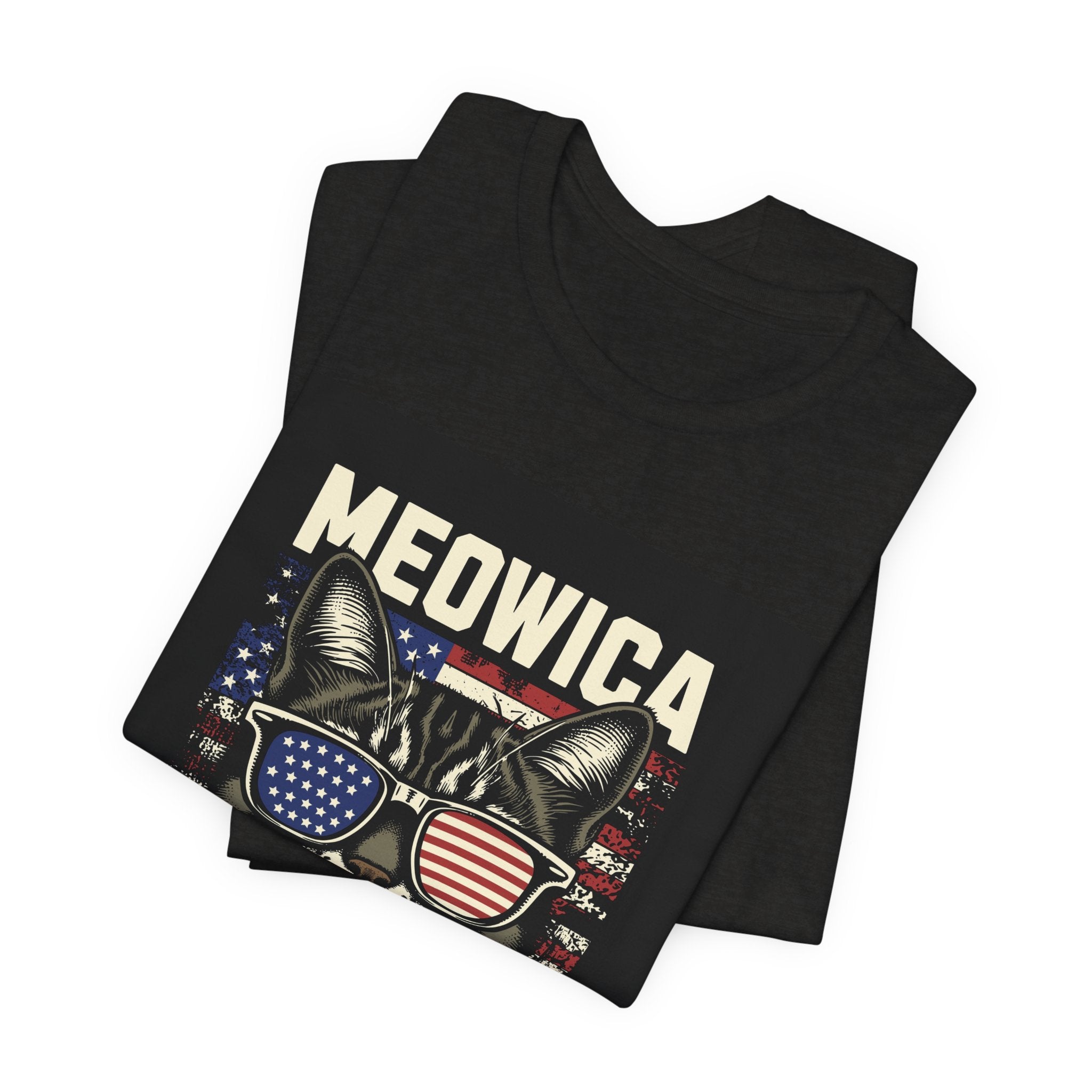 Meowica Cat Tee — Patriotic USA Flag Sunglasses Graphic T-Shirt