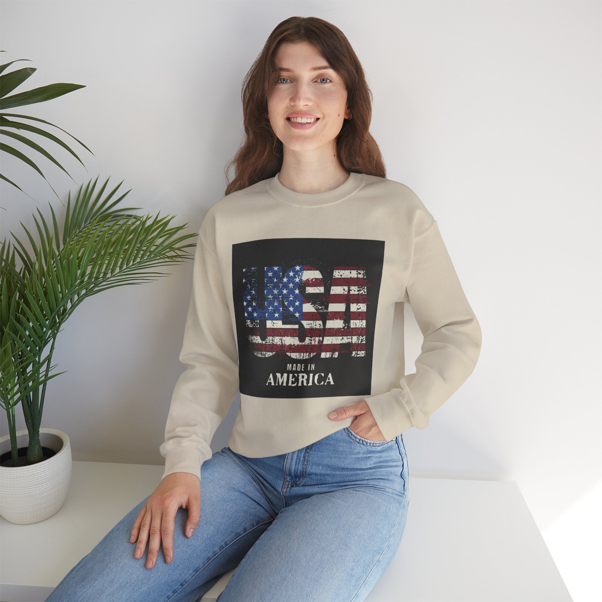 Made in America Flag Crewneck Sweatshirt — USA Vintage Patriotic Pullover