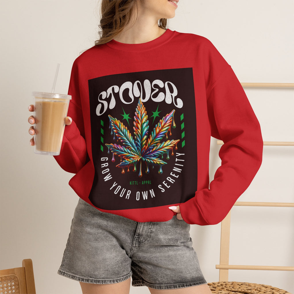 Sweatshirt — Stoner 'Grow Your Own Serenity' Colorful Cannabis Leaf Crewneck