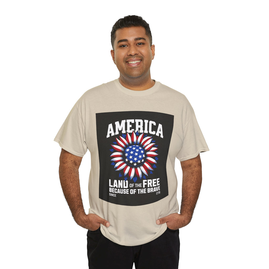 Patriotic America Tee — "Land of the Free Because of the Brave" Cotton T-Shirt
