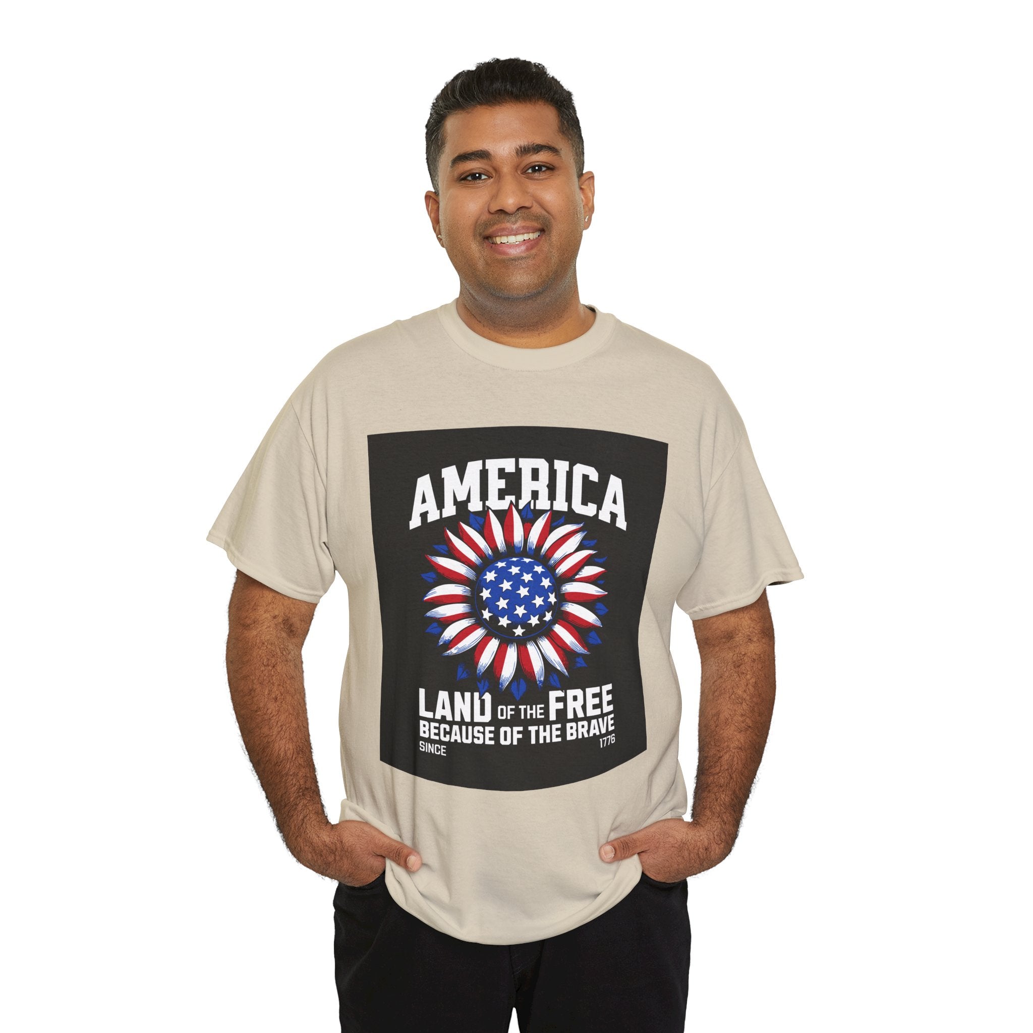 Patriotic America Tee — "Land of the Free Because of the Brave" Cotton T-Shirt