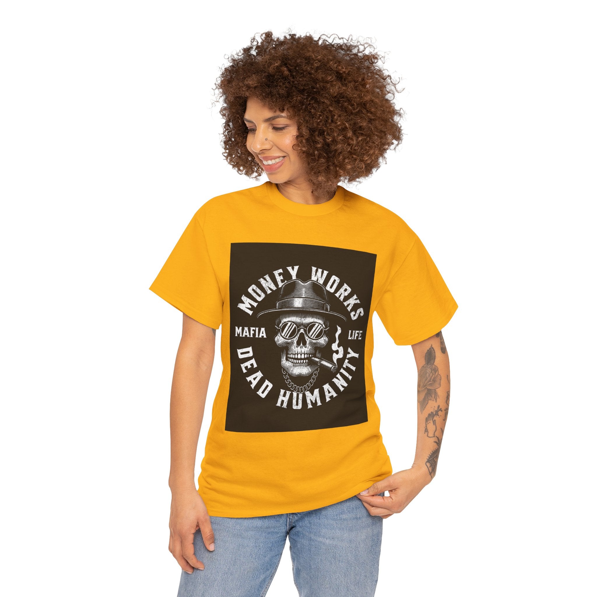 Money Works Dead Humanity Skull Tee