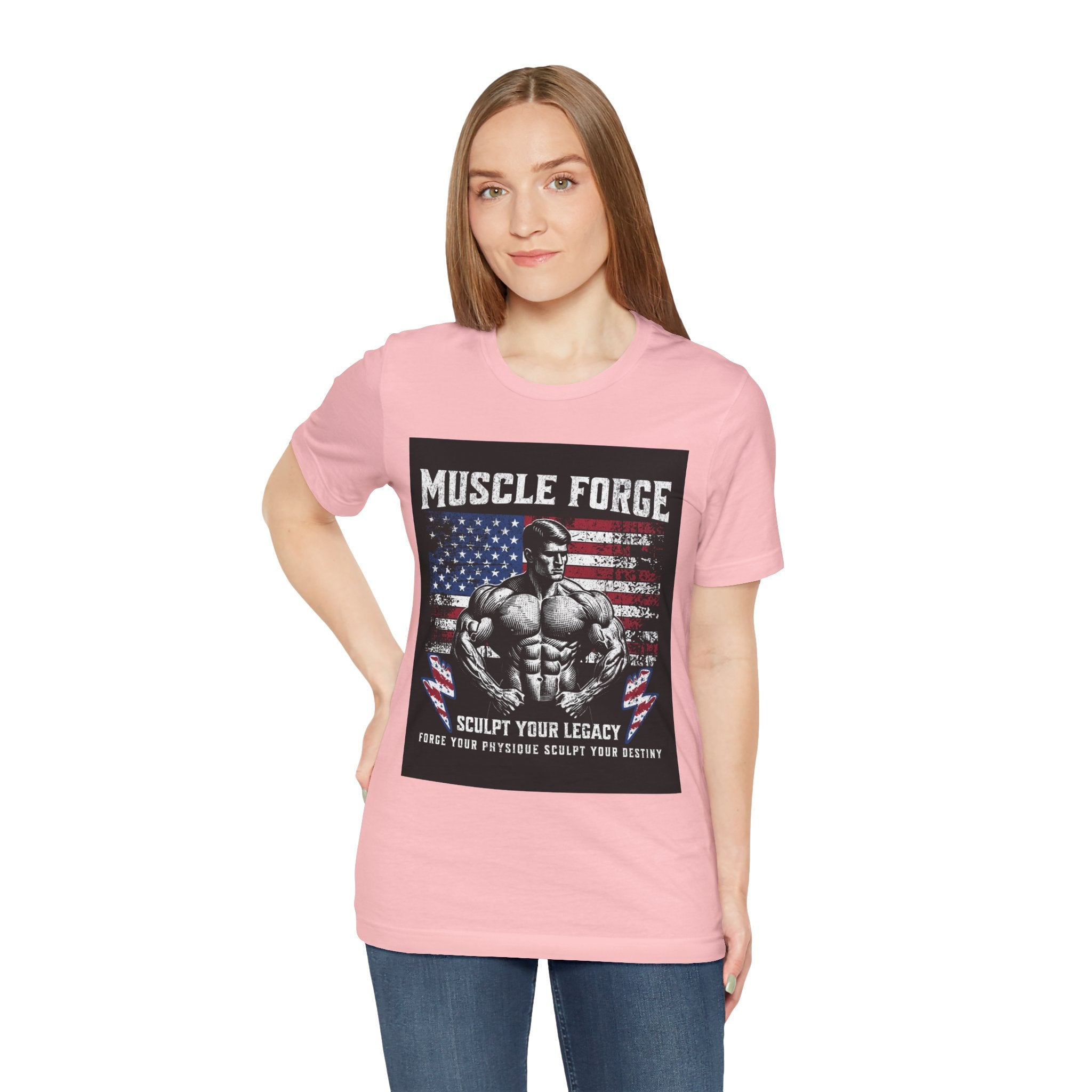 Muscle Forge American Flag Gym Tee — "Sculpt Your Legacy" Fitness T-Shirt