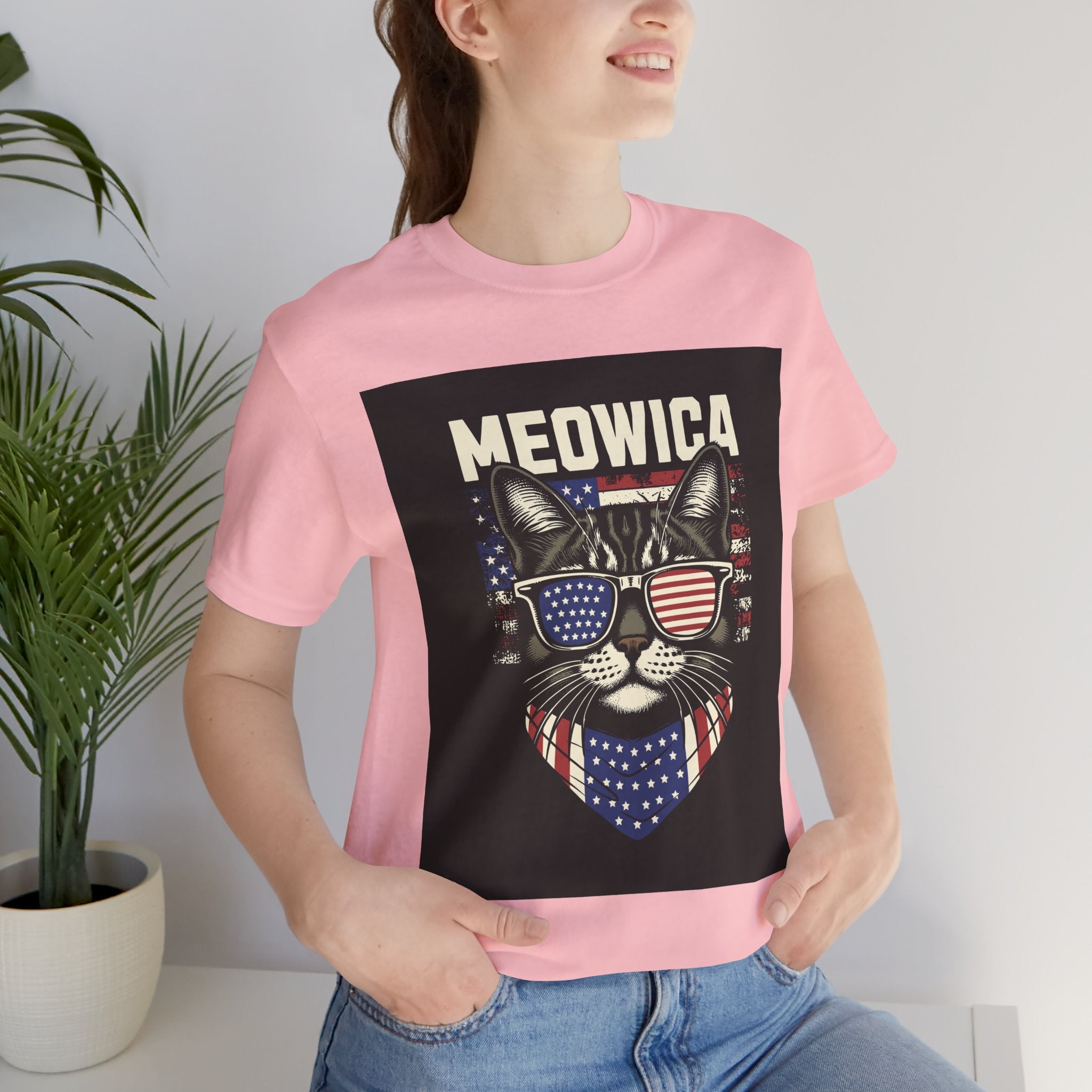 Meowica Cat Tee — Patriotic USA Flag Sunglasses Graphic T-Shirt