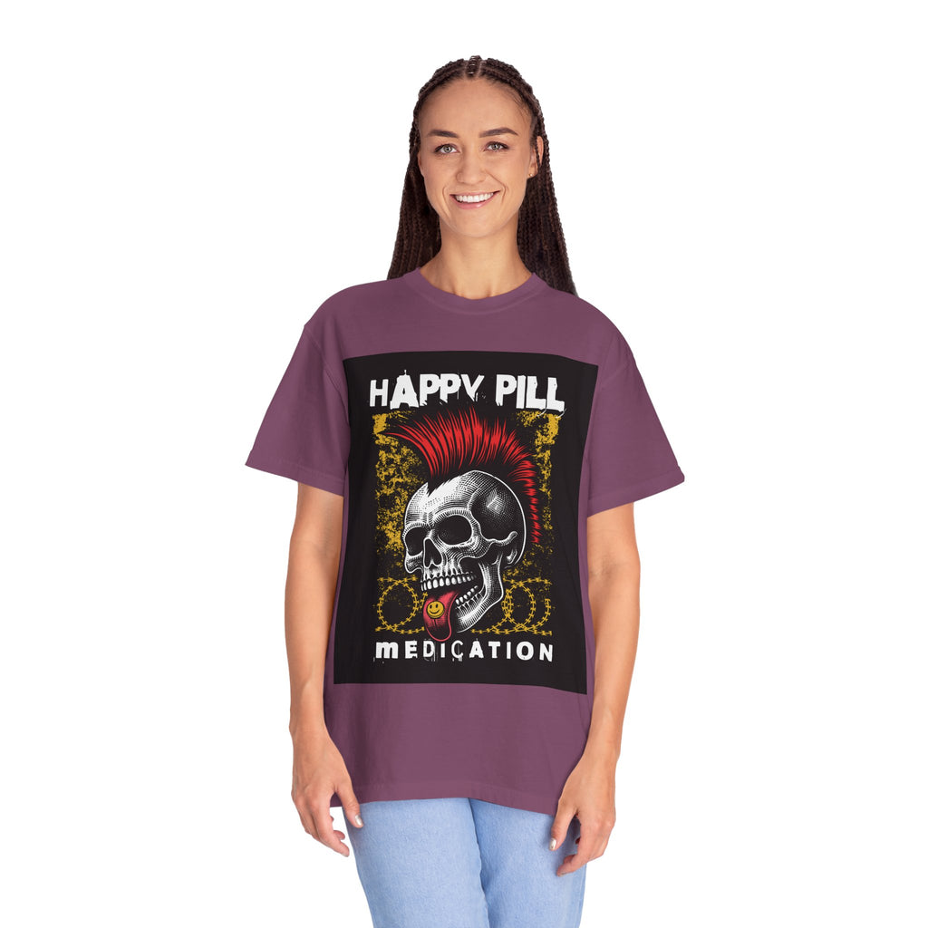 Happy Pill Punk Skull T-Shirt — 'Happy Pill Medication' Graphic Tee