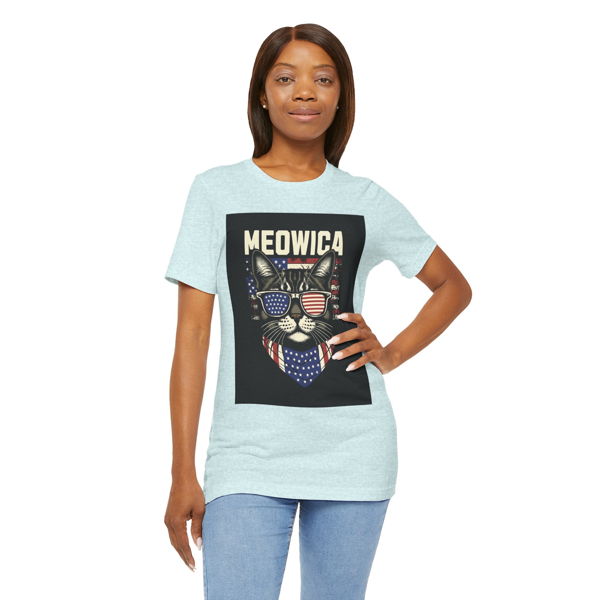 Meowica Cat Tee — Patriotic USA Flag Sunglasses Graphic T-Shirt