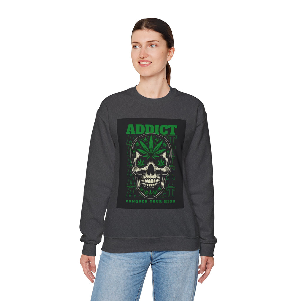 Skull & Cannabis 'Addict' Crewneck Sweatshirt — Conquer Your High Graphic Sweatshirt