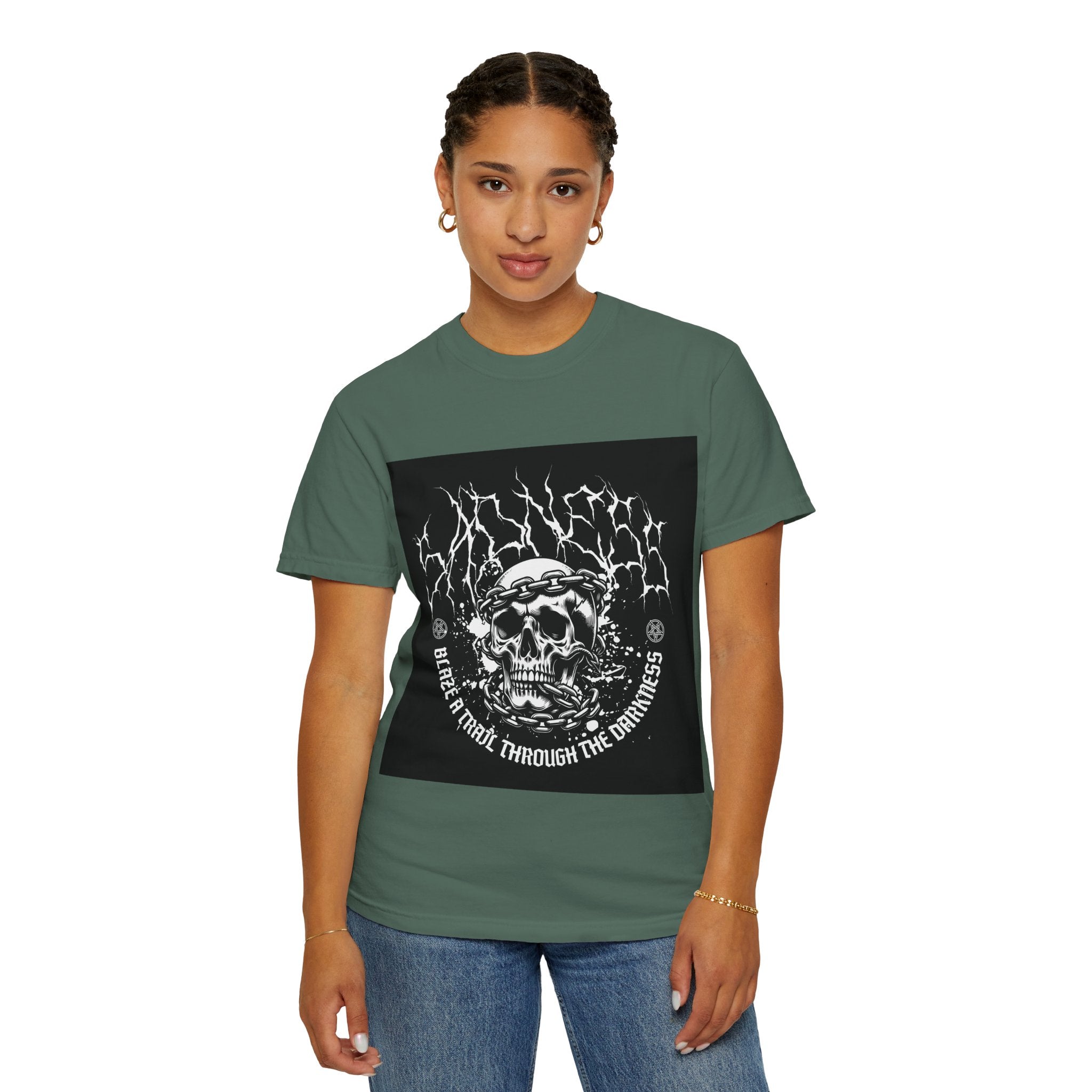 Graphic T-Shirt — 'Break a Path Through the Darkness' Skull Lightning Design