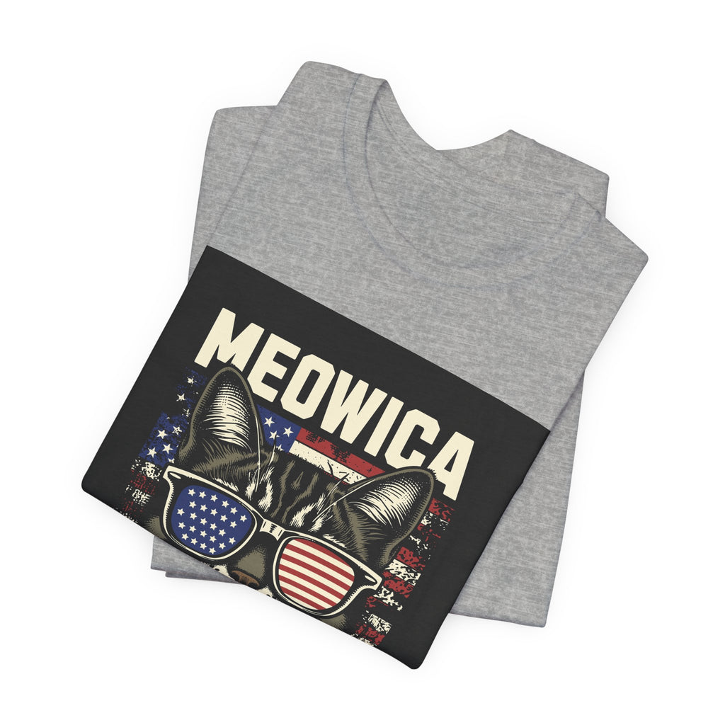 Meowica Cat Tee — Patriotic USA Flag Sunglasses Graphic T-Shirt