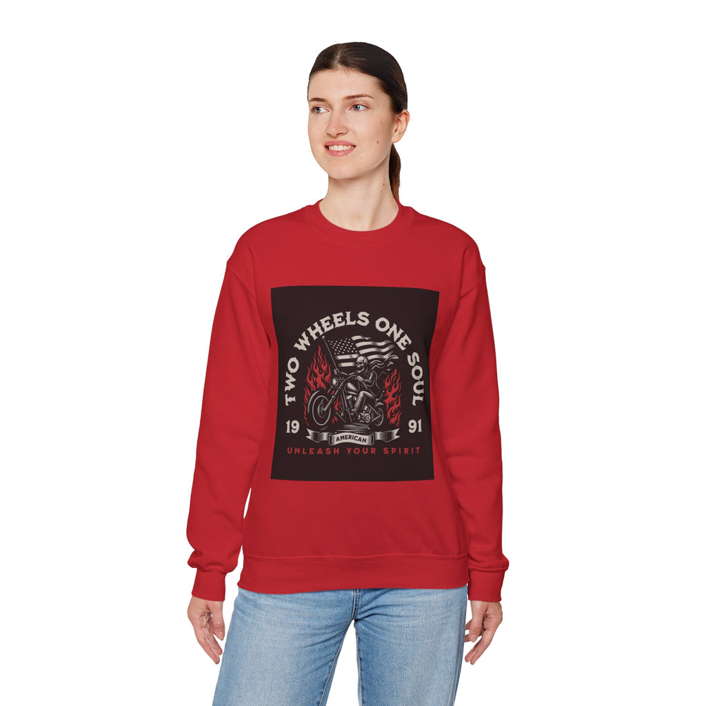 Motorcycle Crewneck Sweatshirt - "Two Wheels One Soul" Vintage Bike Graphic