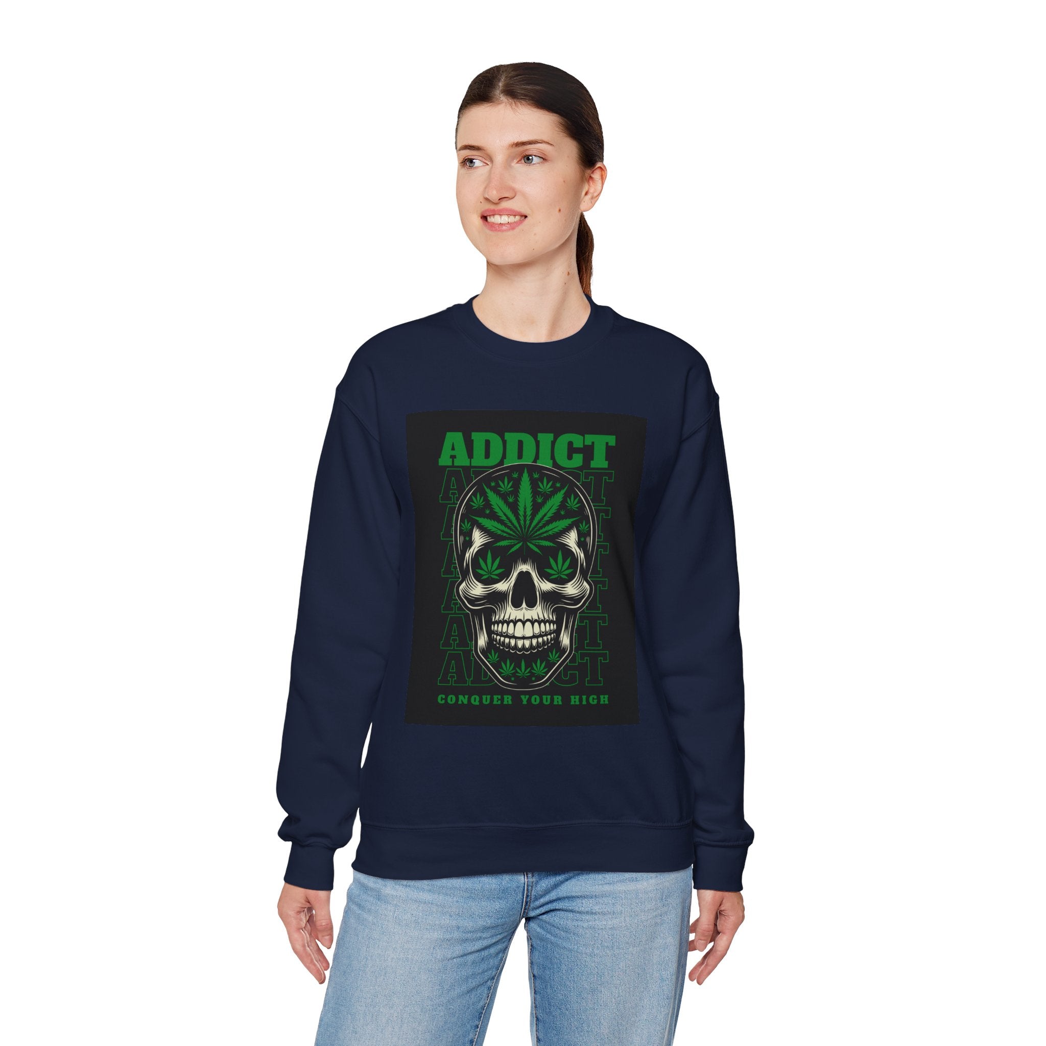 Skull & Cannabis 'Addict' Crewneck Sweatshirt — Conquer Your High Graphic Sweatshirt