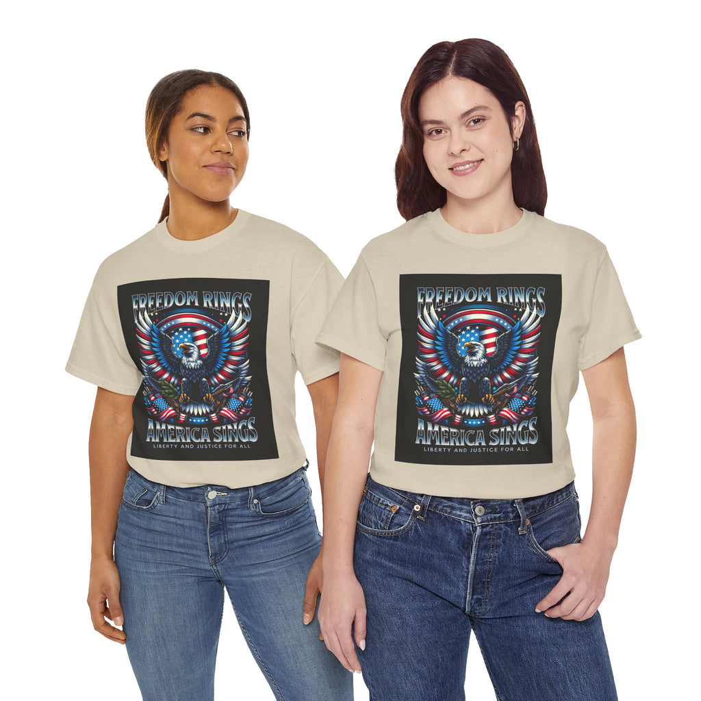 Eagle & American Flag Tee — "Freedom Rings, America Sings" Patriotic T-Shirt