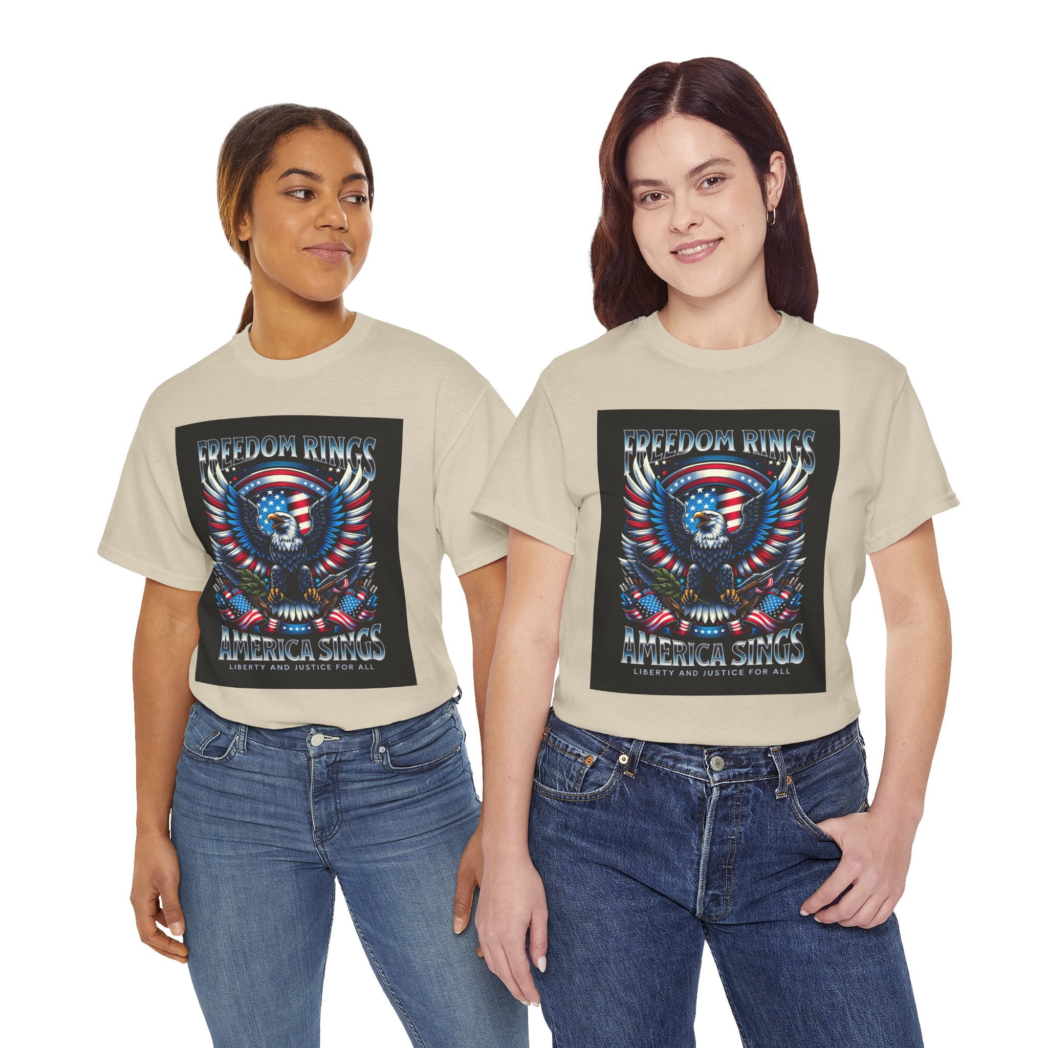 Eagle & American Flag Tee — "Freedom Rings, America Sings" Patriotic T-Shirt