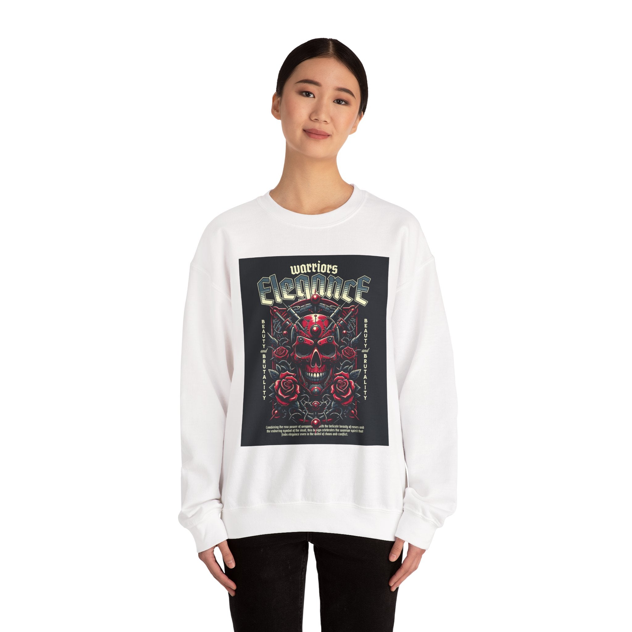 Crewneck Sweatshirt – "Warriors Electric" Skull & Roses Graphic