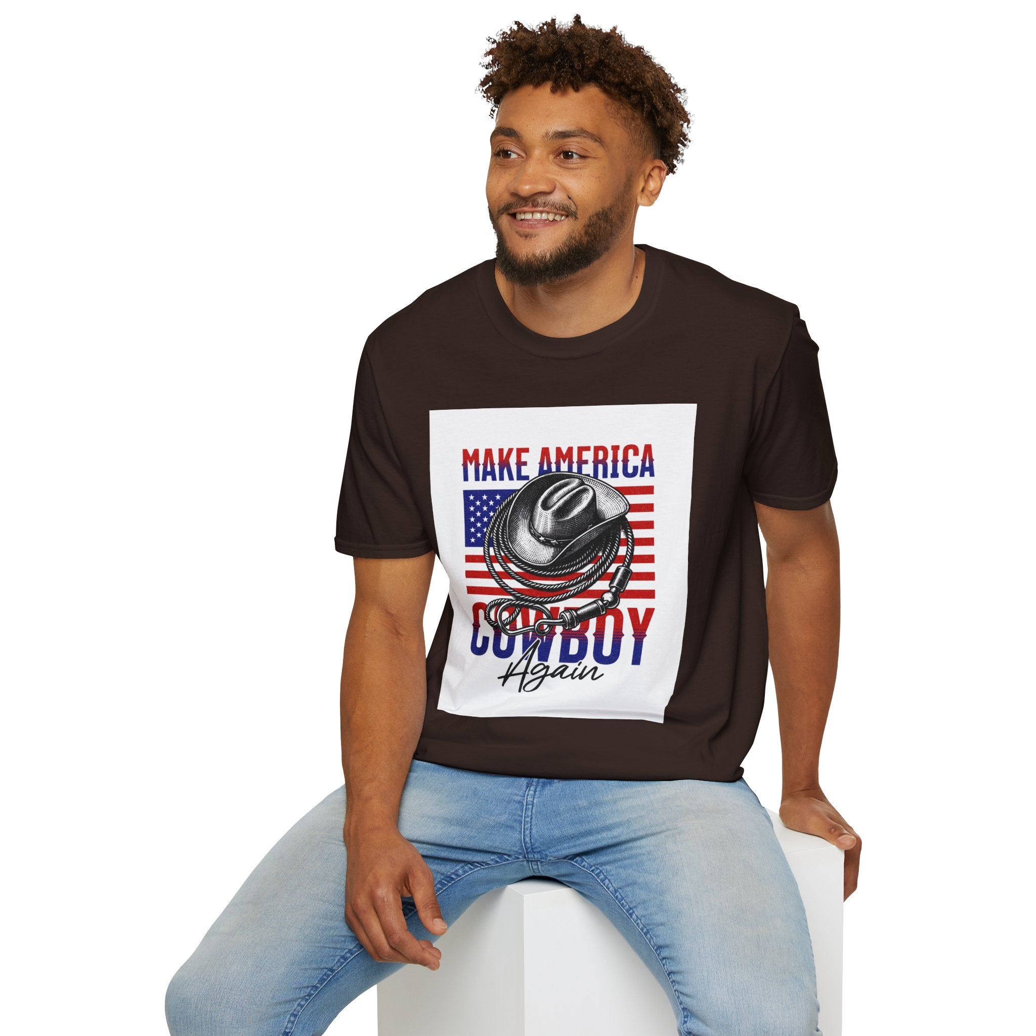 Make America Cowboy Again T-Shirt — Patriotic Western Flag Tee