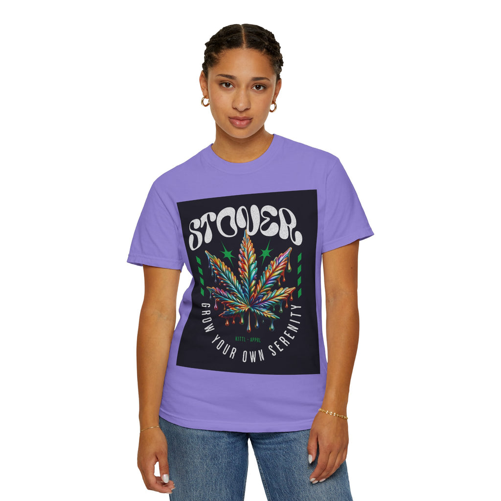 T-Shirt — Stover "Grow Your Own Serenity" Colorful Cannabis Leaf Graphic