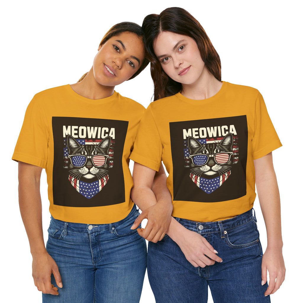 Meowica Cat Tee — Patriotic USA Flag Sunglasses Graphic T-Shirt