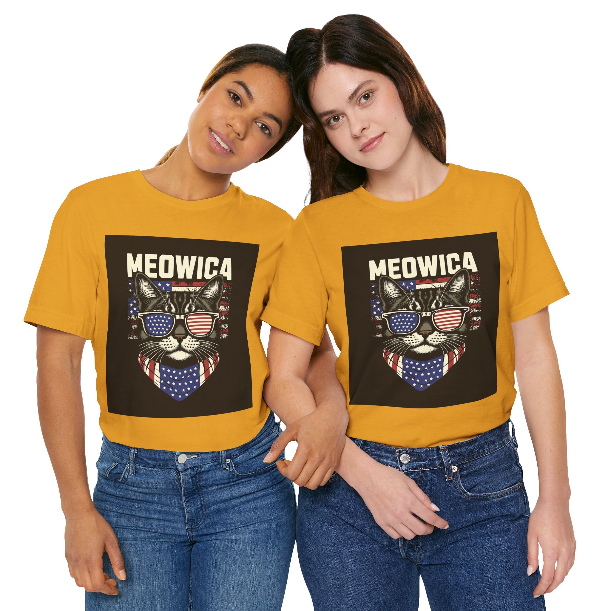 Meowica Cat Tee — Patriotic USA Flag Sunglasses Graphic T-Shirt