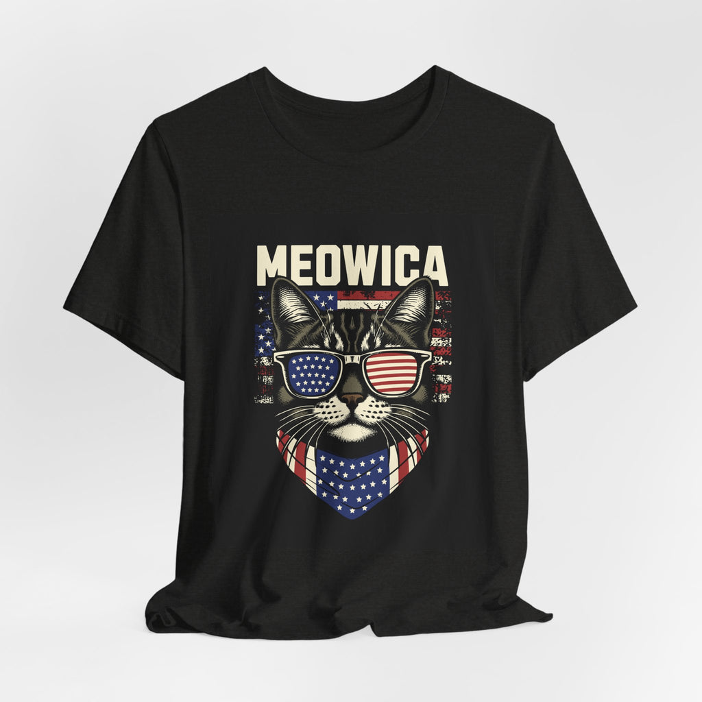 Meowica Cat Tee — Patriotic USA Flag Sunglasses Graphic T-Shirt