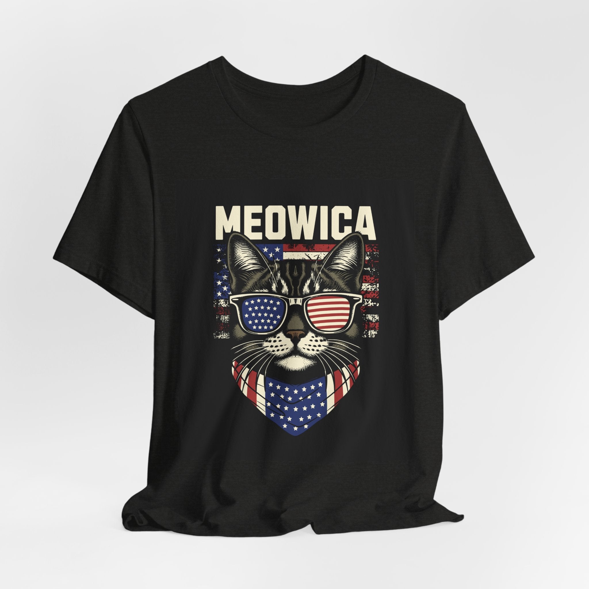 Meowica Cat Tee — Patriotic USA Flag Sunglasses Graphic T-Shirt