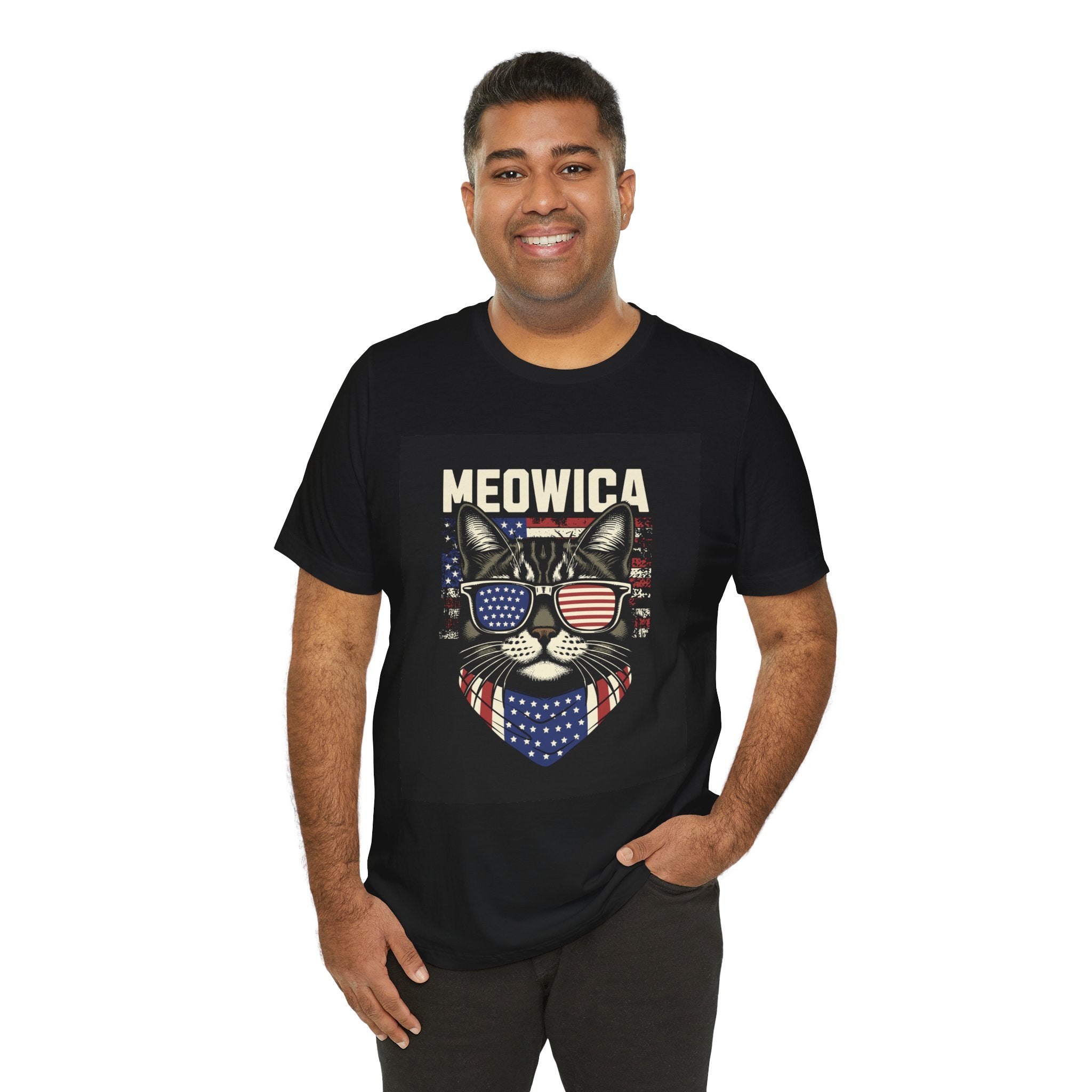 Meowica Cat Tee — Patriotic USA Flag Sunglasses Graphic T-Shirt