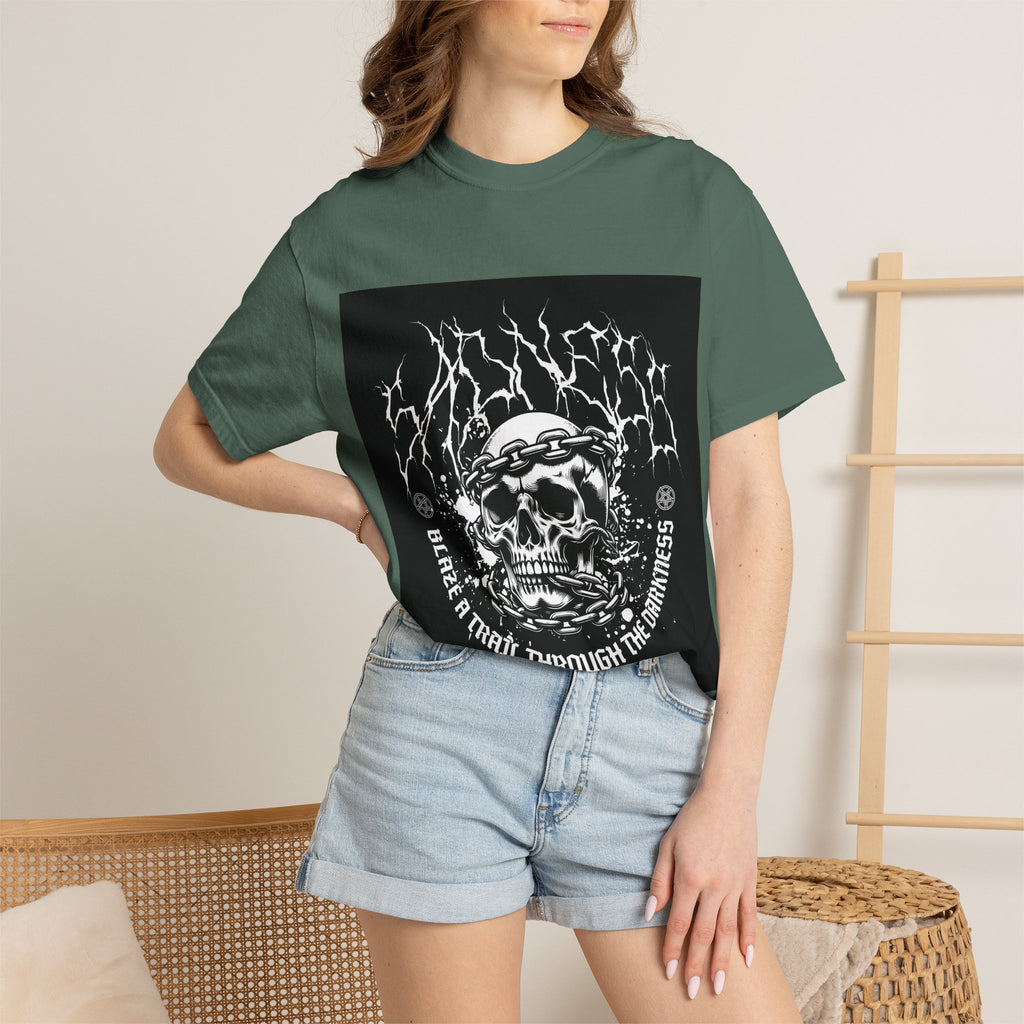 Graphic T-Shirt — 'Break a Path Through the Darkness' Skull Lightning Design