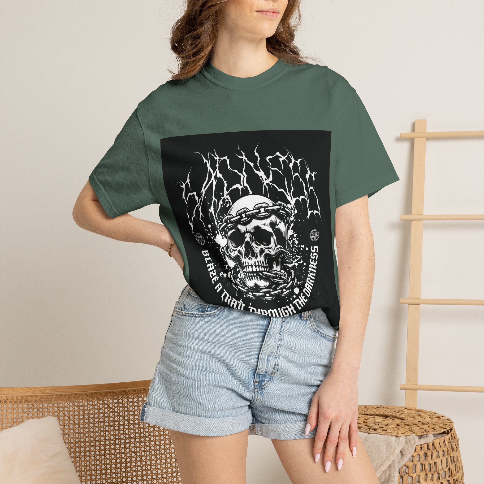 Graphic T-Shirt — 'Break a Path Through the Darkness' Skull Lightning Design