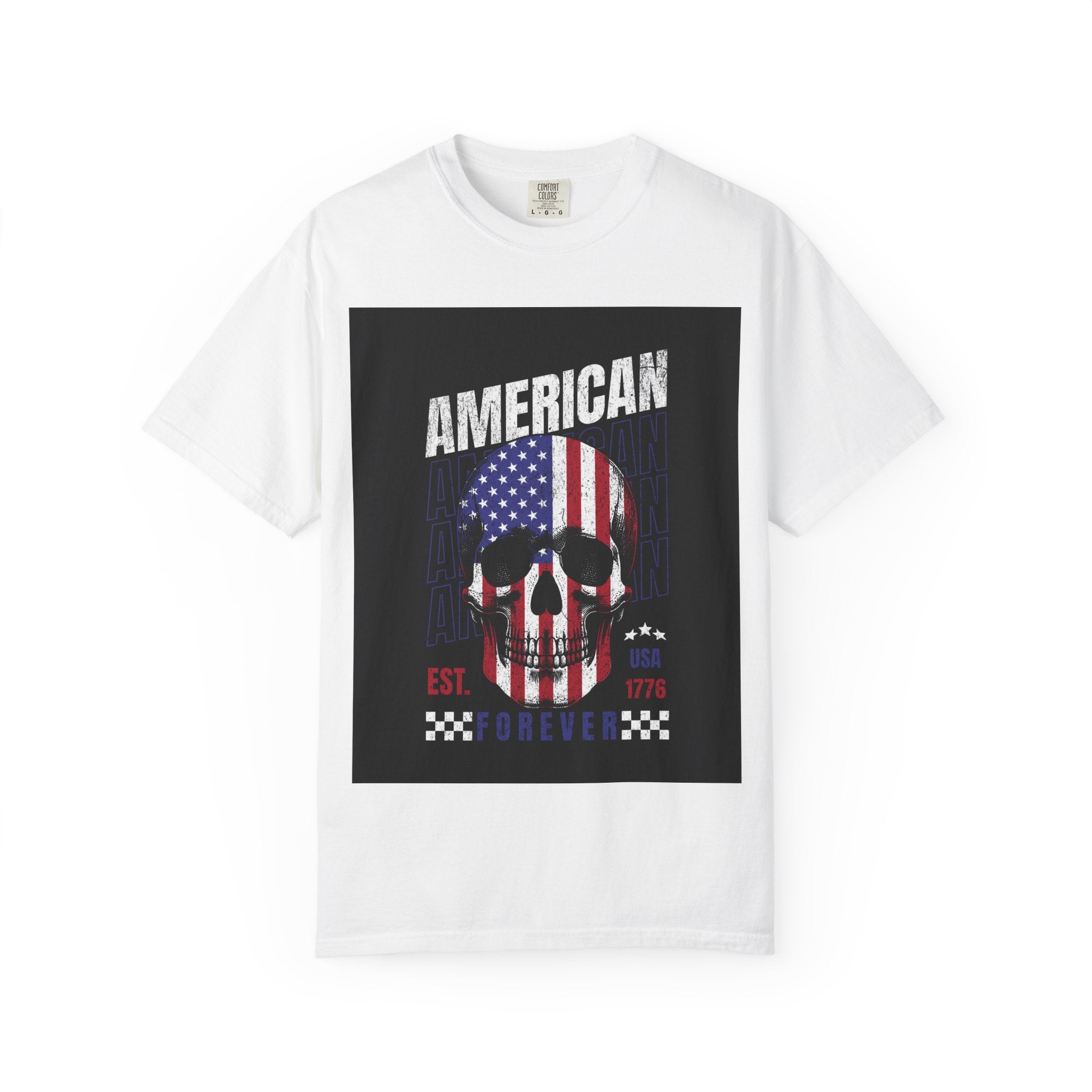 American Skull Flag T-Shirt — "American Forever" Patriotic Graphic Tee