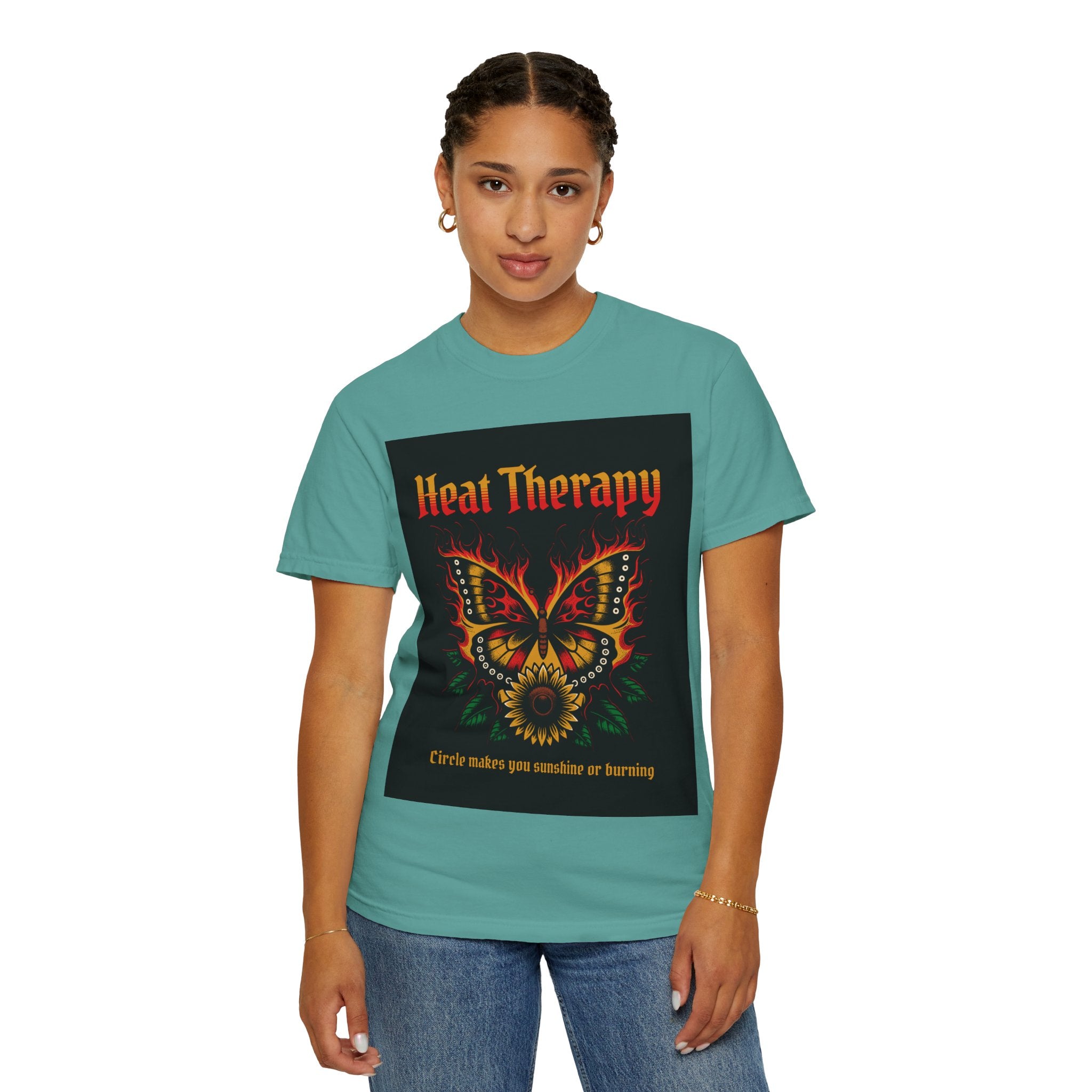 Heat Therapy Butterfly T-Shirt — Retro Floral Sunflower Design