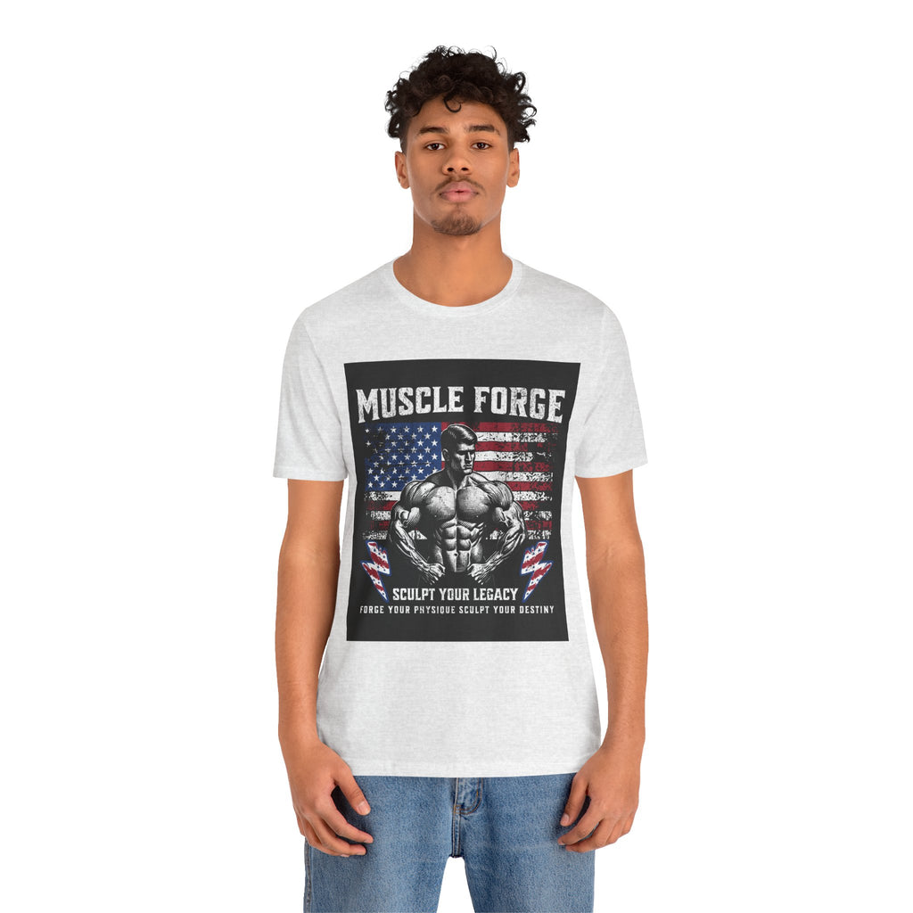 Muscle Forge American Flag Gym Tee — "Sculpt Your Legacy" Fitness T-Shirt