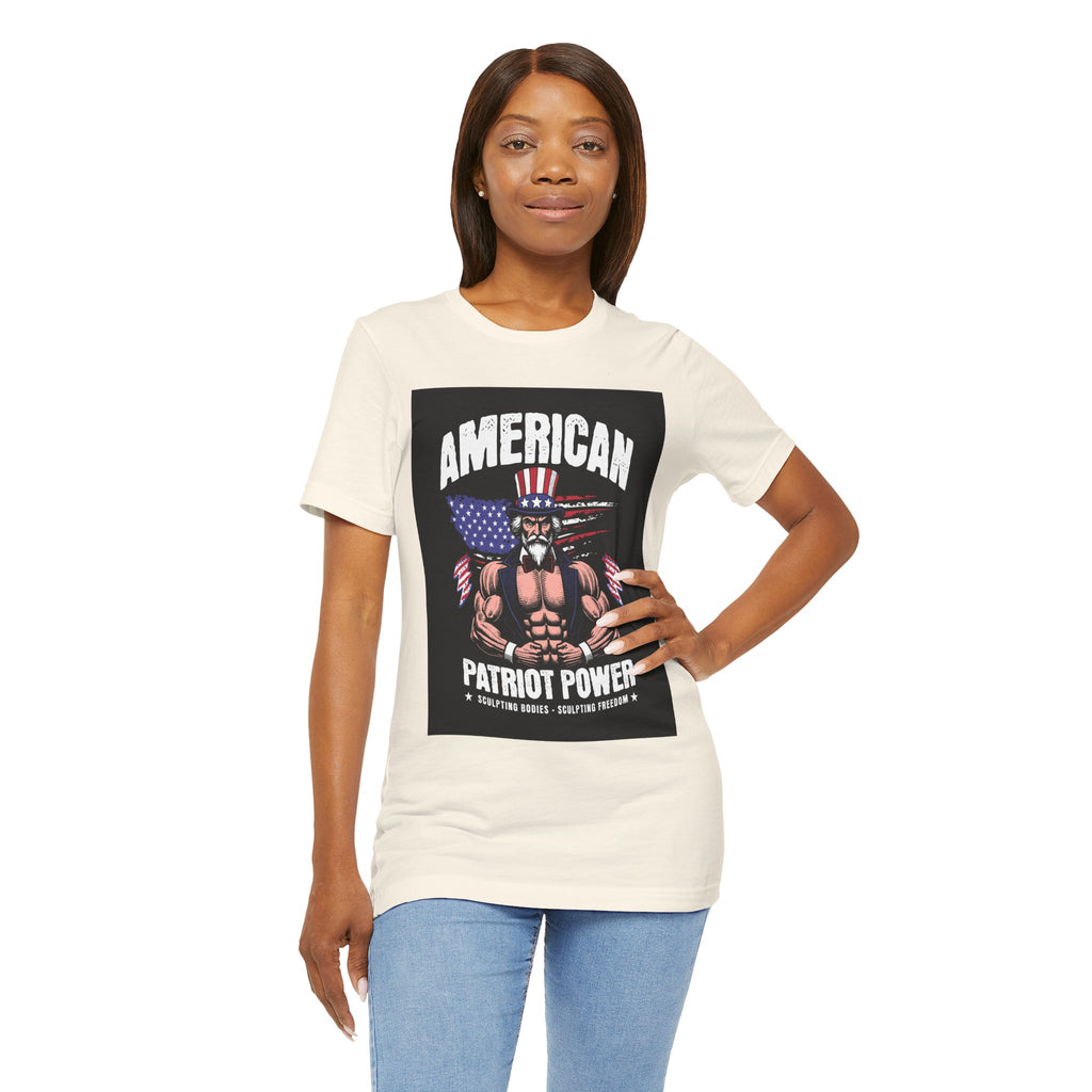 Patriot Power T-Shirt — American Flag Uncle Sam Muscle Graphic Tee