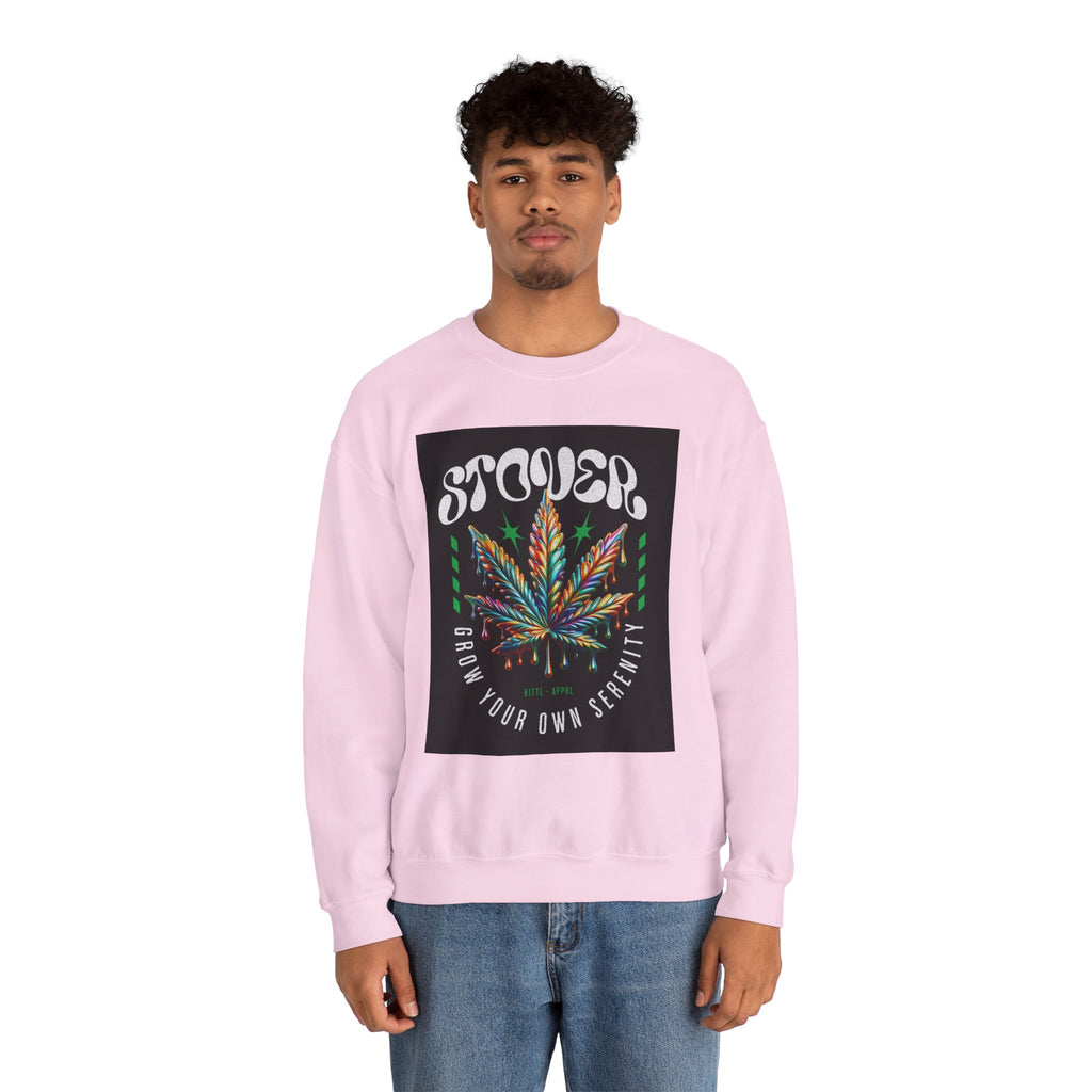 Sweatshirt — Stoner 'Grow Your Own Serenity' Colorful Cannabis Leaf Crewneck