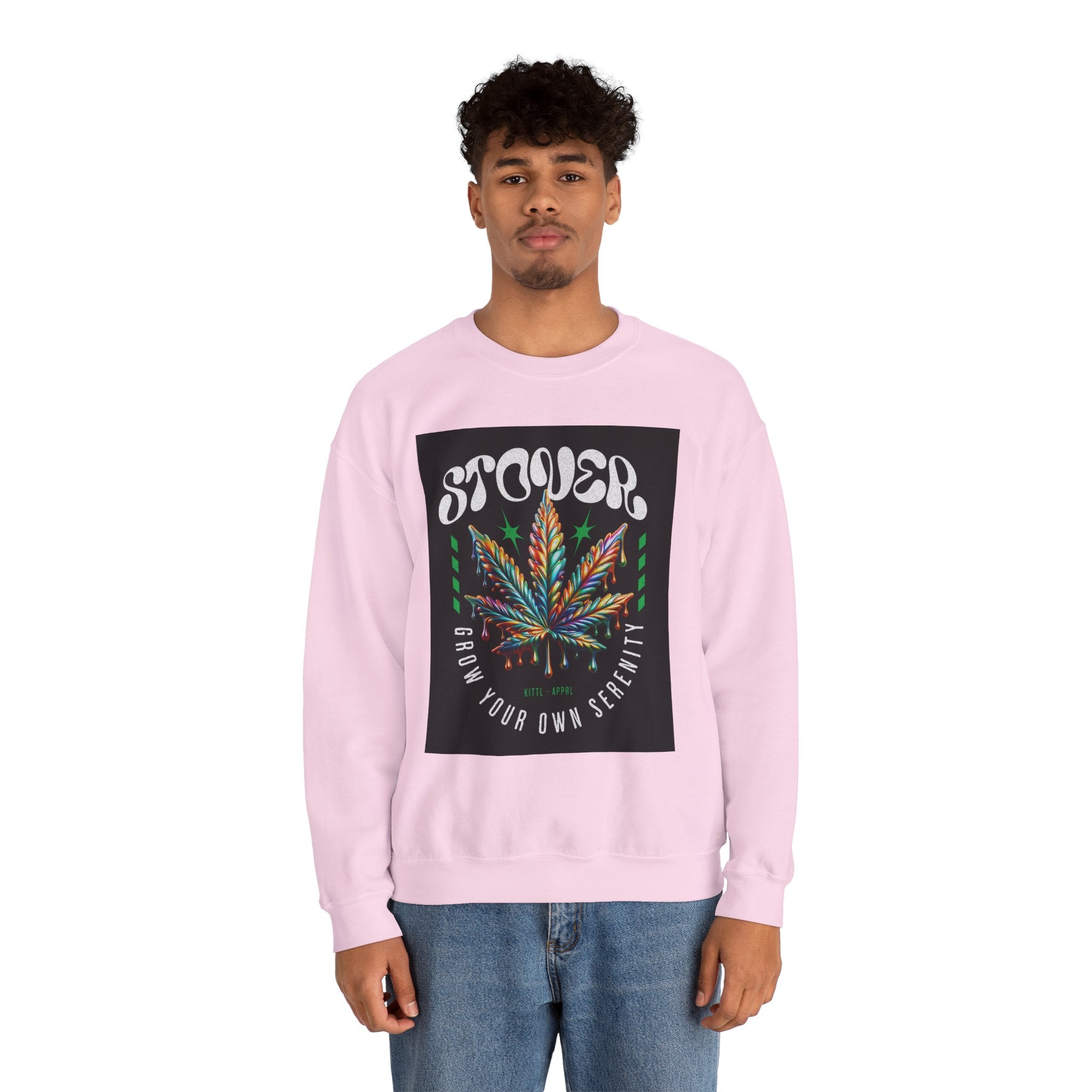 Sweatshirt — Stoner 'Grow Your Own Serenity' Colorful Cannabis Leaf Crewneck