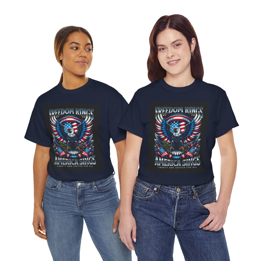 Eagle & American Flag Tee — "Freedom Rings, America Sings" Patriotic T-Shirt