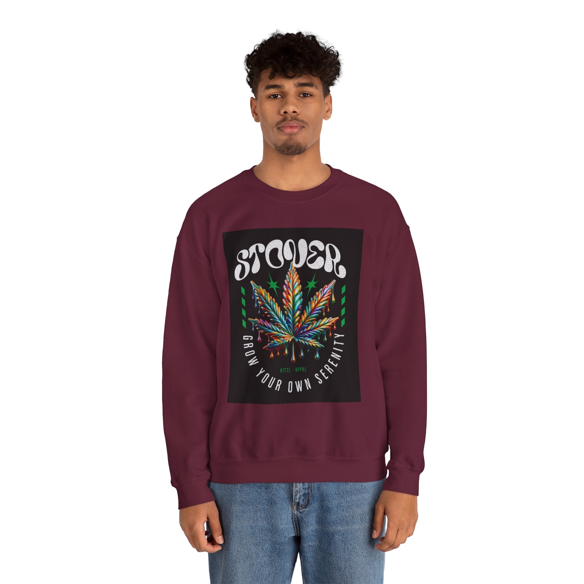 Sweatshirt — Stoner 'Grow Your Own Serenity' Colorful Cannabis Leaf Crewneck