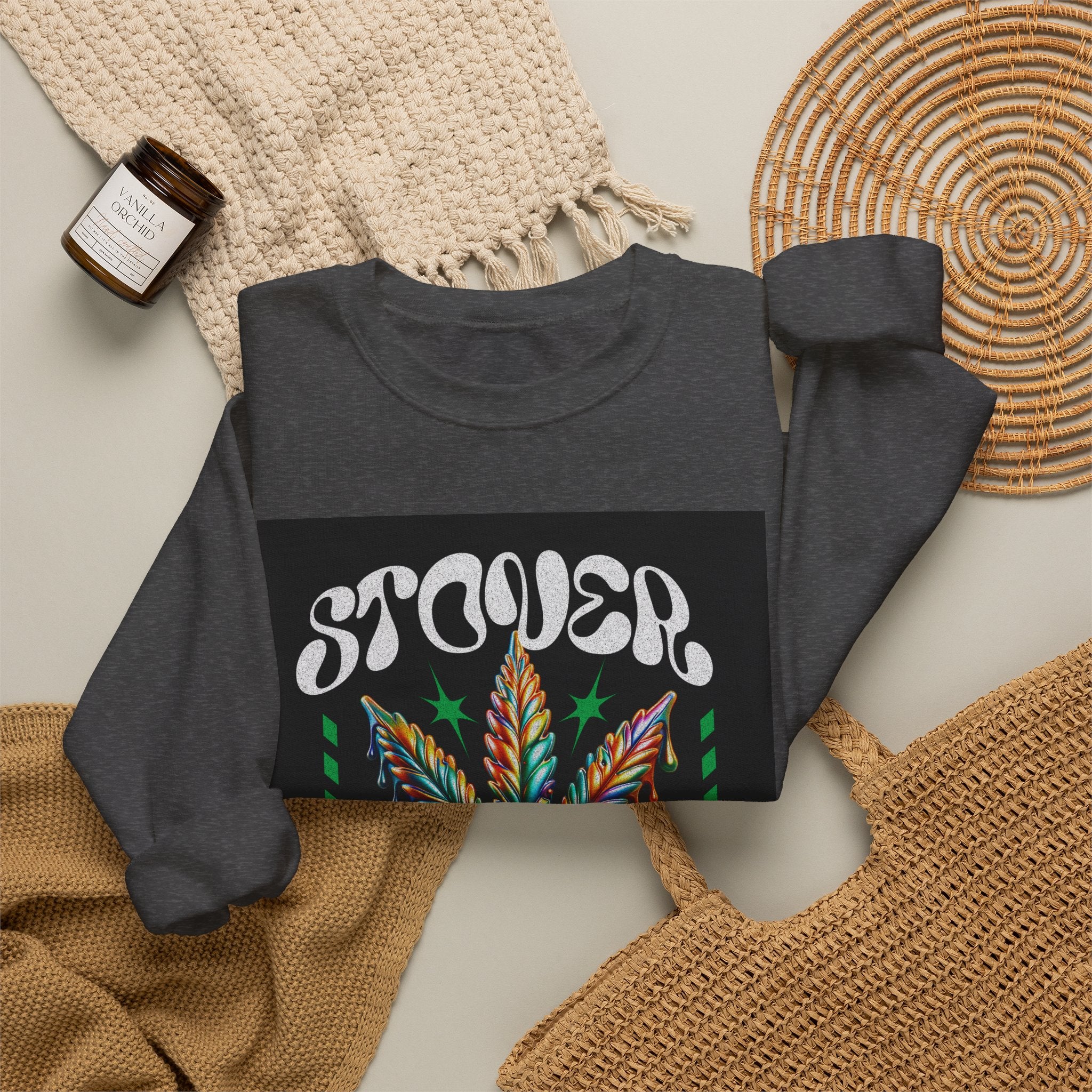 Sweatshirt — Stoner 'Grow Your Own Serenity' Colorful Cannabis Leaf Crewneck