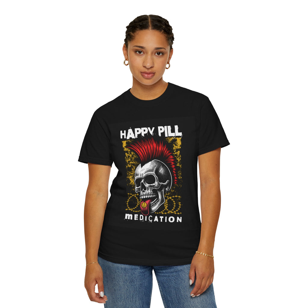 Happy Pill Punk Skull T-Shirt — 'Happy Pill Medication' Graphic Tee