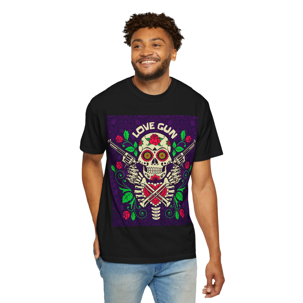 Love Gun Skull T‑Shirt — Day of the Dead Floral Graphic Tee