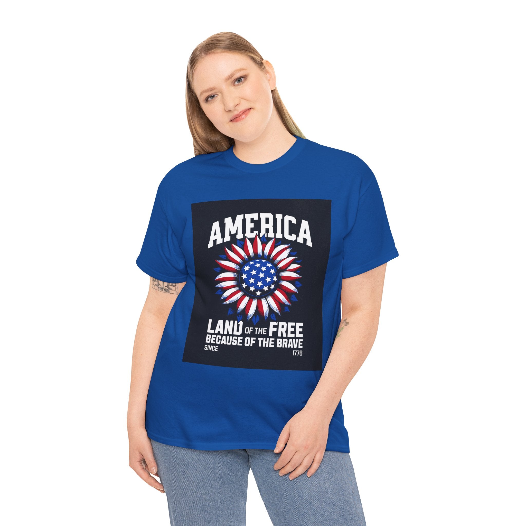 Patriotic America Tee — "Land of the Free Because of the Brave" Cotton T-Shirt