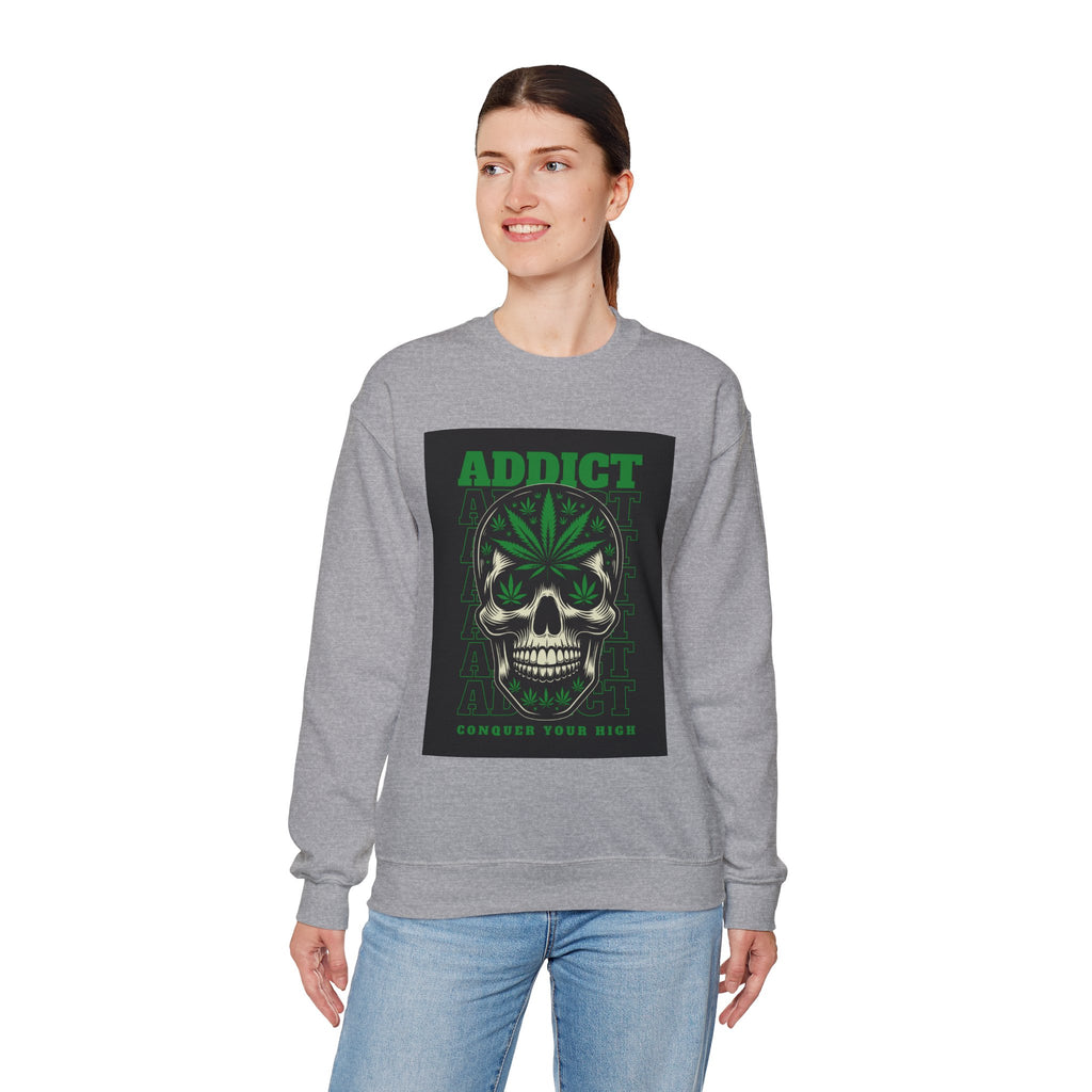 Skull & Cannabis 'Addict' Crewneck Sweatshirt — Conquer Your High Graphic Sweatshirt