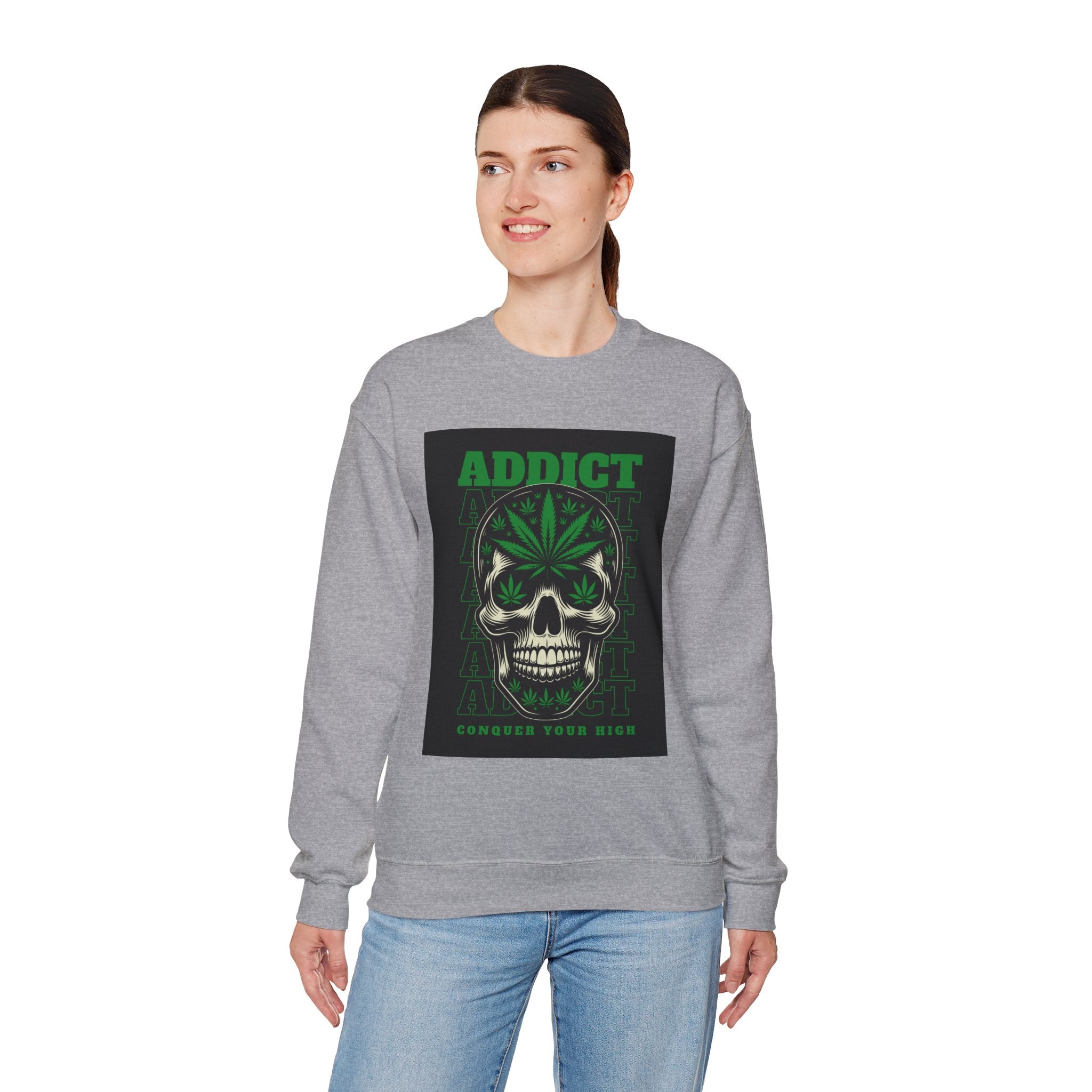 Skull & Cannabis 'Addict' Crewneck Sweatshirt — Conquer Your High Graphic Sweatshirt